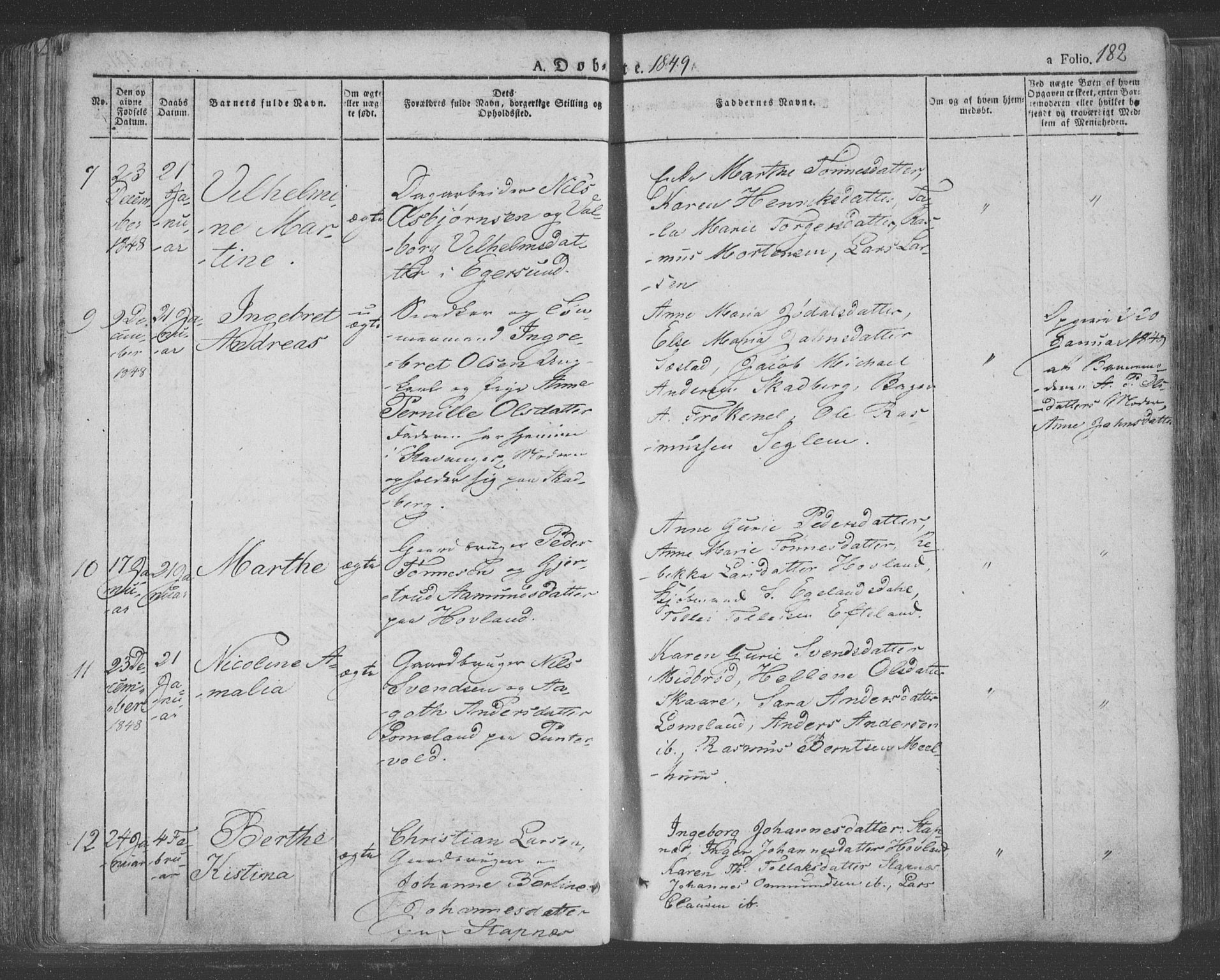 Eigersund sokneprestkontor, AV/SAST-A-101807/S08/L0009: Ministerialbok nr. A 9, 1827-1850, s. 182
