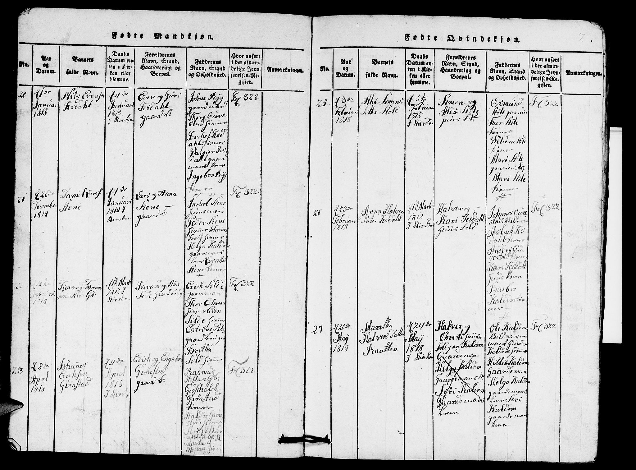 Etne sokneprestembete, AV/SAB-A-75001/H/Hab: Klokkerbok nr. A 1, 1815-1849, s. 7