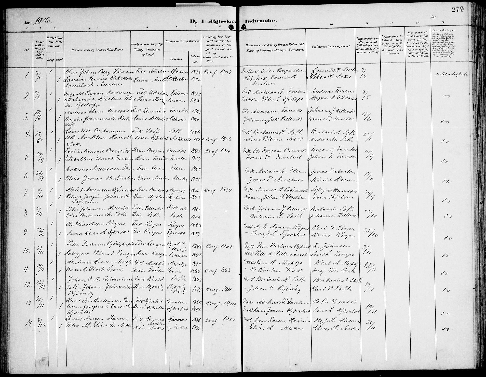 Ministerialprotokoller, klokkerbøker og fødselsregistre - Møre og Romsdal, AV/SAT-A-1454/536/L0511: Klokkerbok nr. 536C06, 1899-1944, s. 279