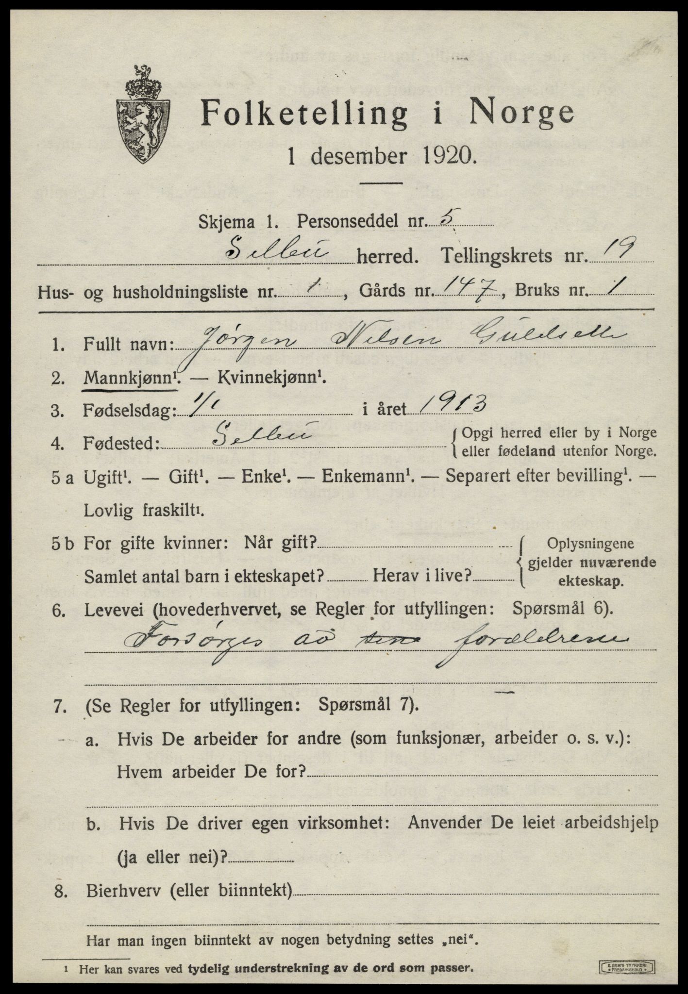 SAT, Folketelling 1920 for 1664 Selbu herred, 1920, s. 9880