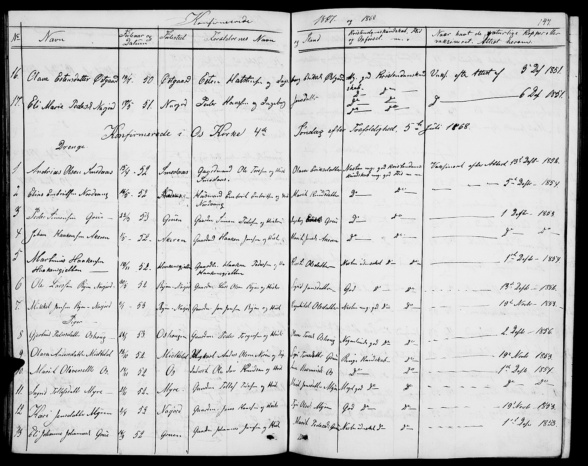 Tolga prestekontor, AV/SAH-PREST-062/L/L0004: Klokkerbok nr. 4, 1845-1887, s. 147