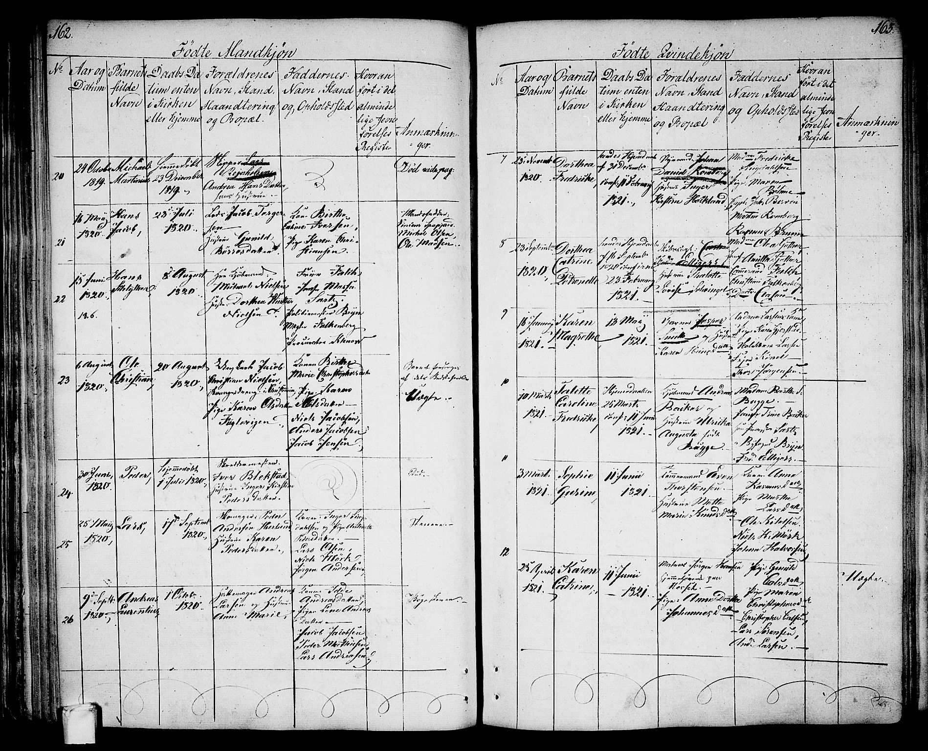 Larvik kirkebøker, AV/SAKO-A-352/G/Ga/L0002: Klokkerbok nr. I 2, 1807-1830, s. 162-163