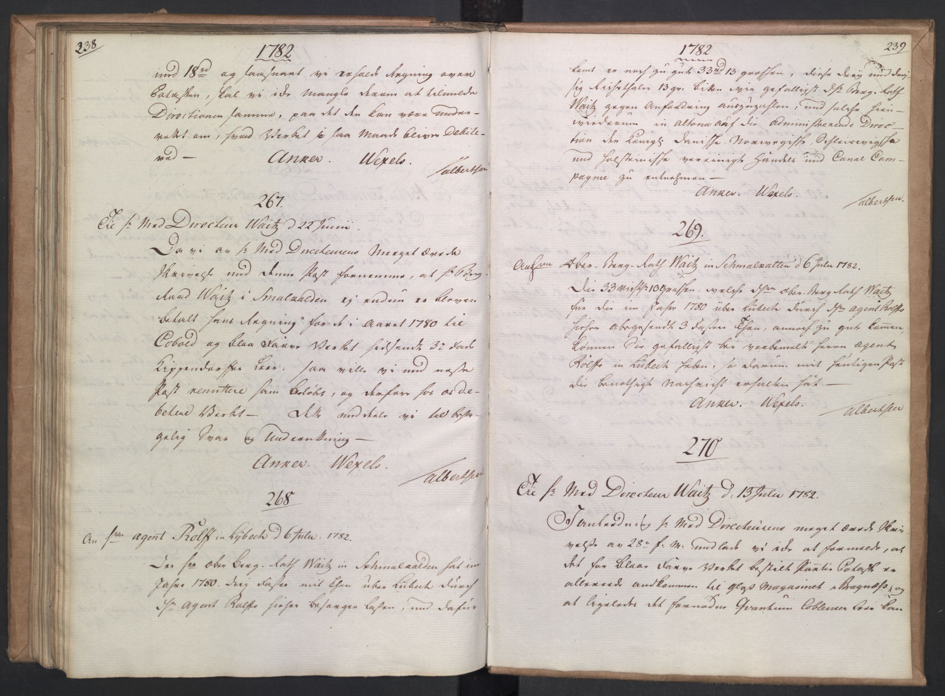 Rentekammeret, Renteskriverkontorene, AV/RA-EA-3115/O/Om/Oma/L0001: Kopibok, 1776-1782, s. 238-239