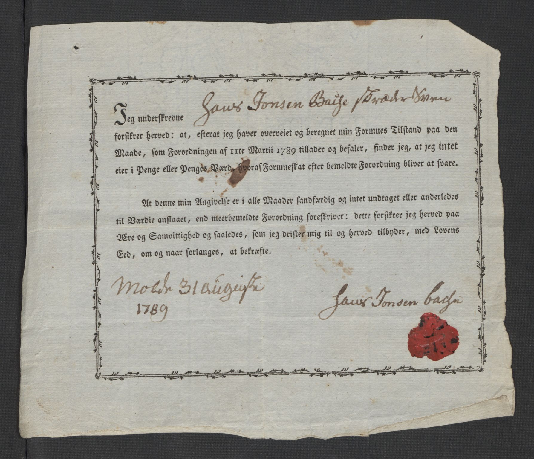 Rentekammeret inntil 1814, Reviderte regnskaper, Mindre regnskaper, AV/RA-EA-4068/Rf/Rfe/L0024: Modum Blåfarvevverk, Molde, Moss, 1789, s. 55