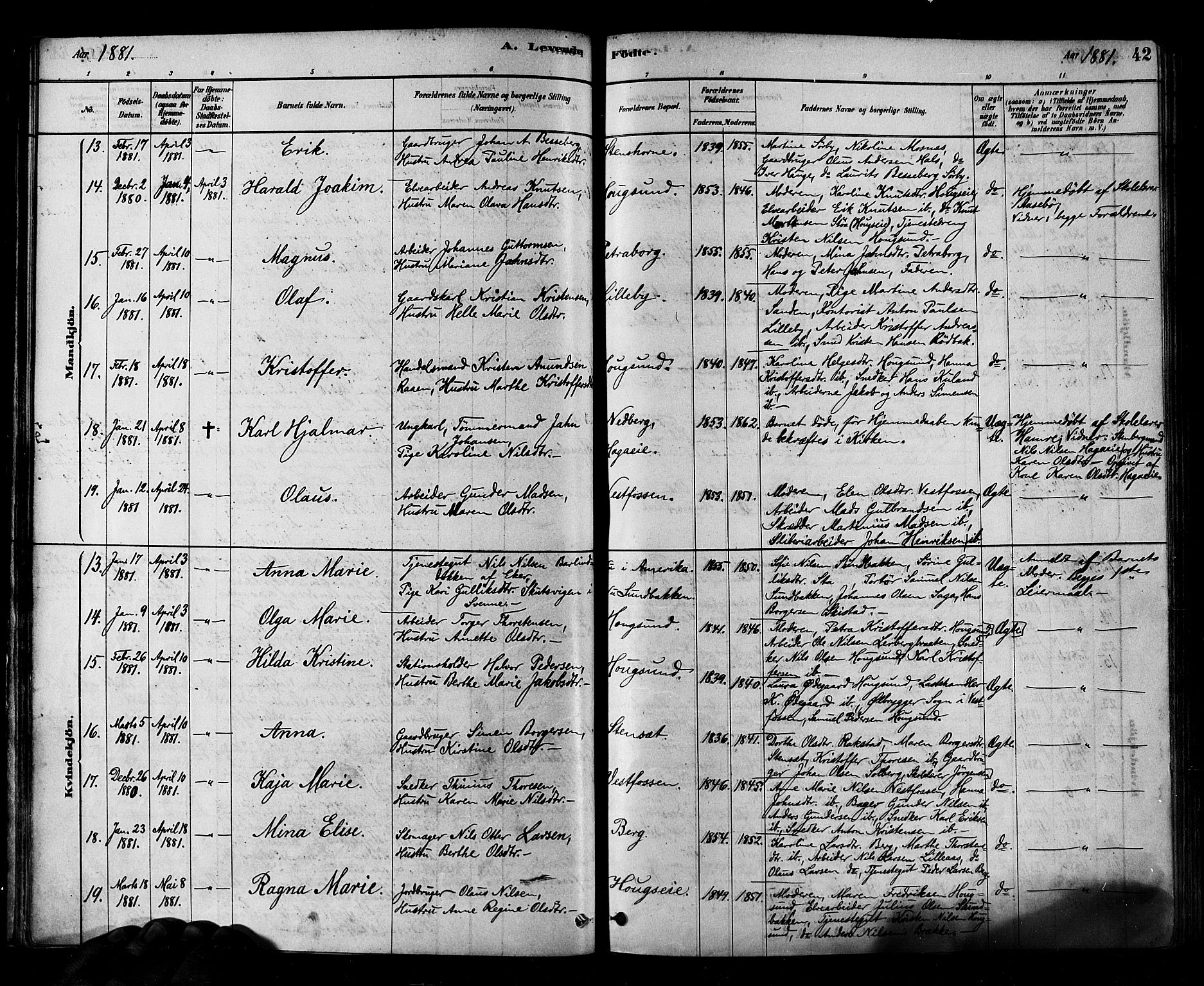Eiker kirkebøker, AV/SAKO-A-4/F/Fb/L0001: Ministerialbok nr. II 1, 1878-1888, s. 42