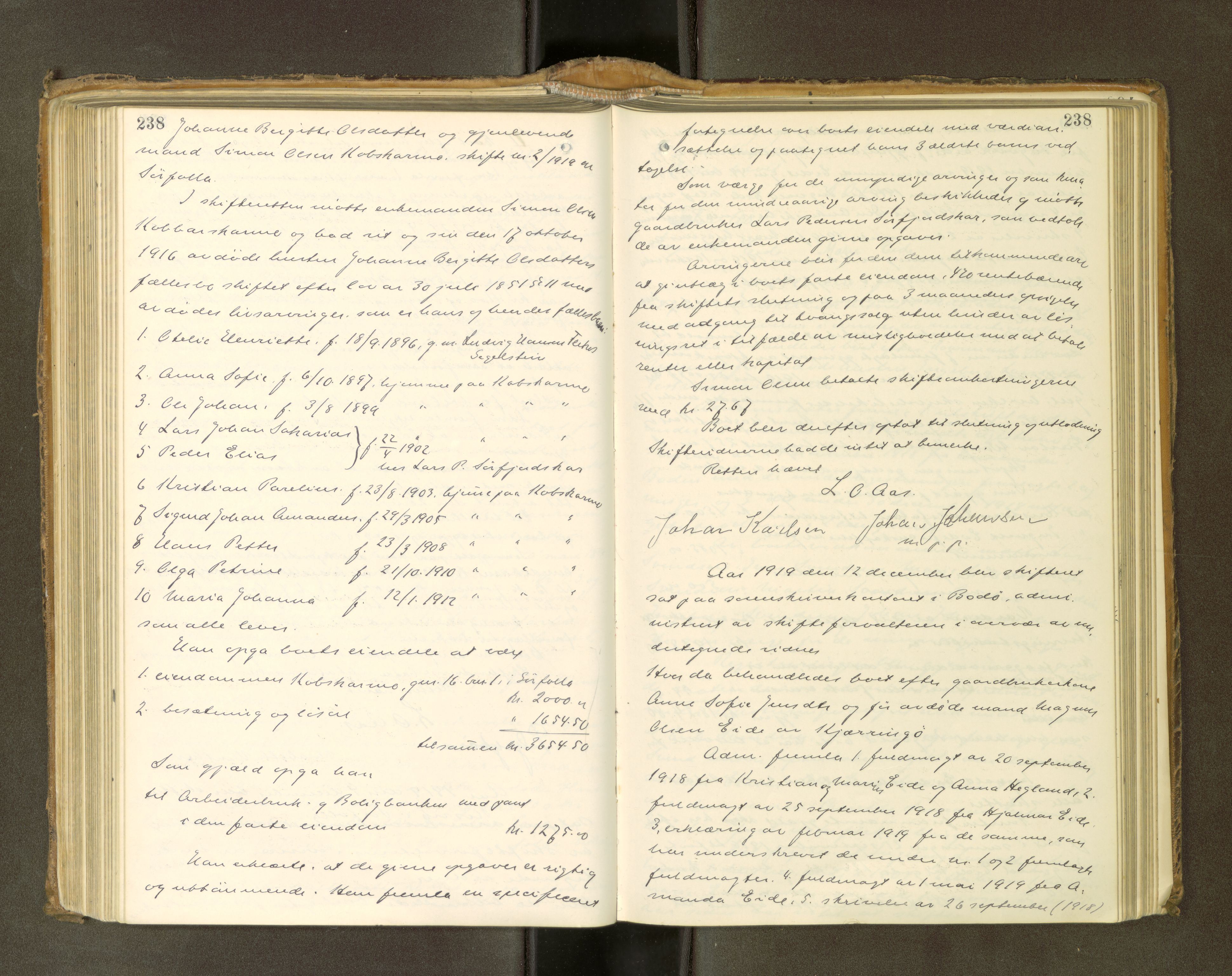 Salten sorenskriveri, AV/SAT-A-4578/1/3/3B/L0013: Skiftebehandlingsprotokoll, 1915-1922, s. 238