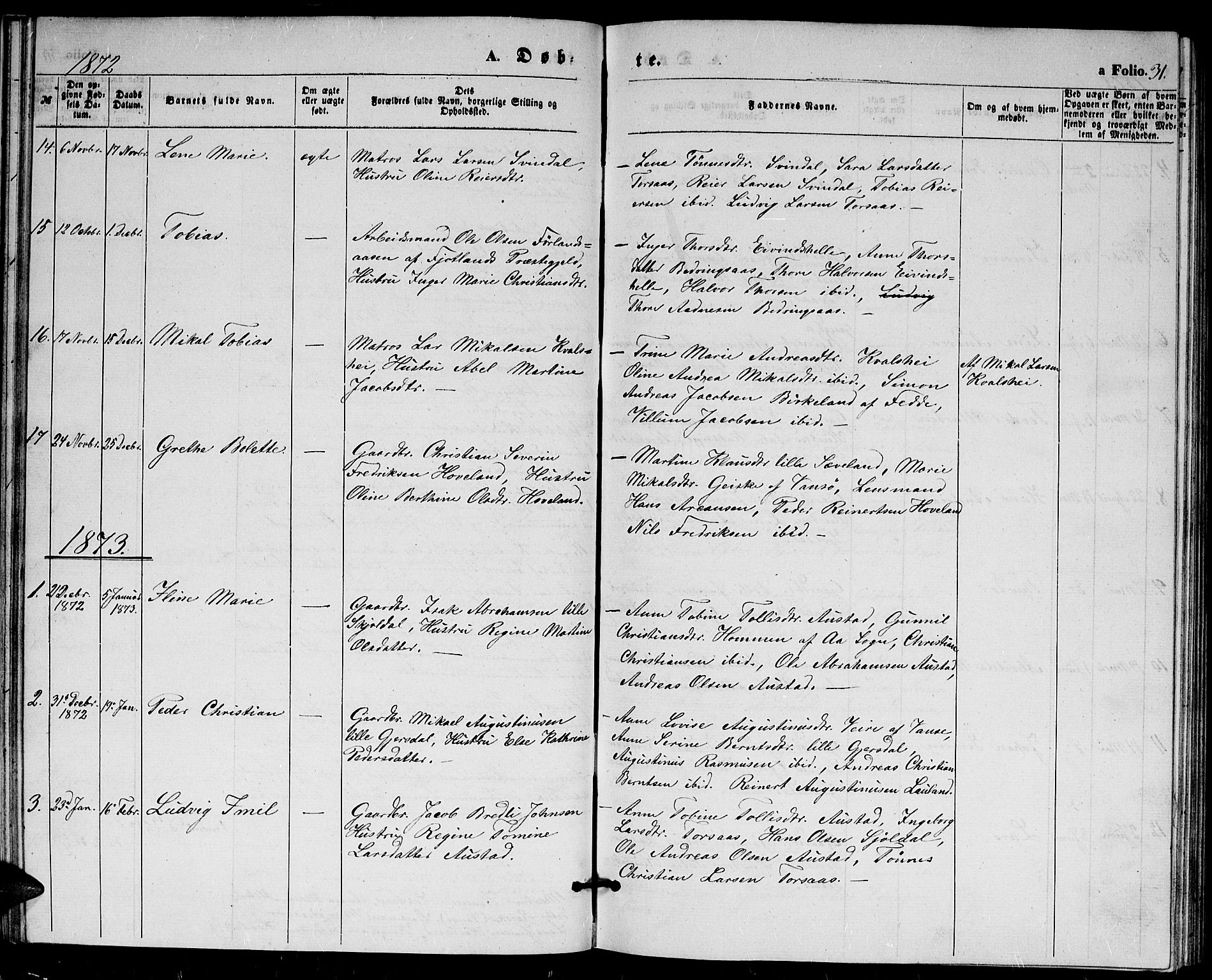 Herad sokneprestkontor, AV/SAK-1111-0018/F/Fb/Fba/L0003: Klokkerbok nr. B 3, 1863-1883, s. 31