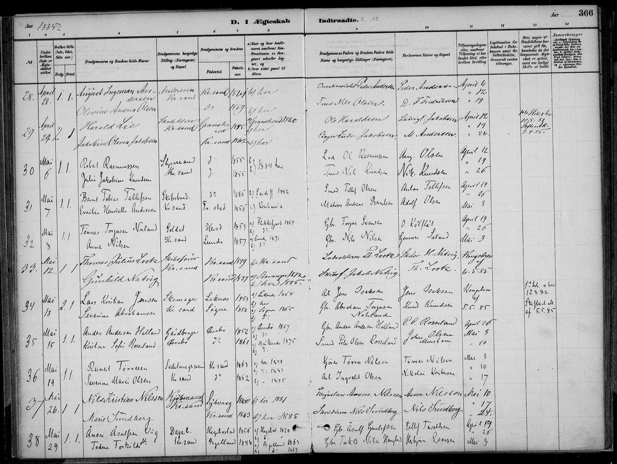 Kristiansand domprosti, AV/SAK-1112-0006/F/Fa/L0017: Ministerialbok nr. A 16B, 1880-1890, s. 366