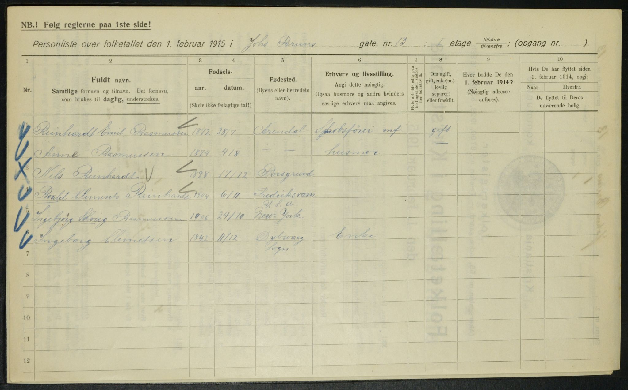 OBA, Kommunal folketelling 1.2.1915 for Kristiania, 1915, s. 46698