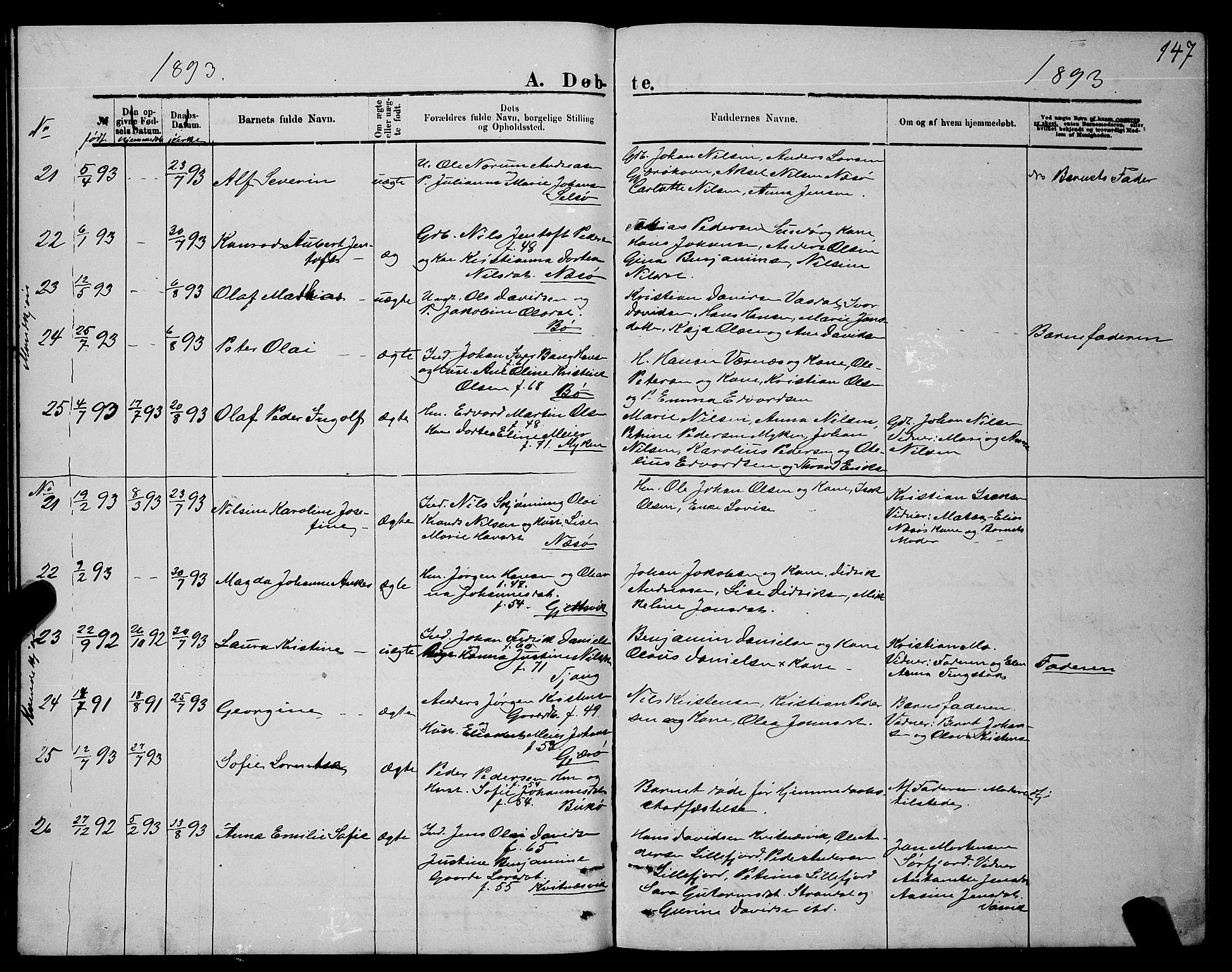 Ministerialprotokoller, klokkerbøker og fødselsregistre - Nordland, AV/SAT-A-1459/841/L0620: Klokkerbok nr. 841C04, 1877-1896, s. 147