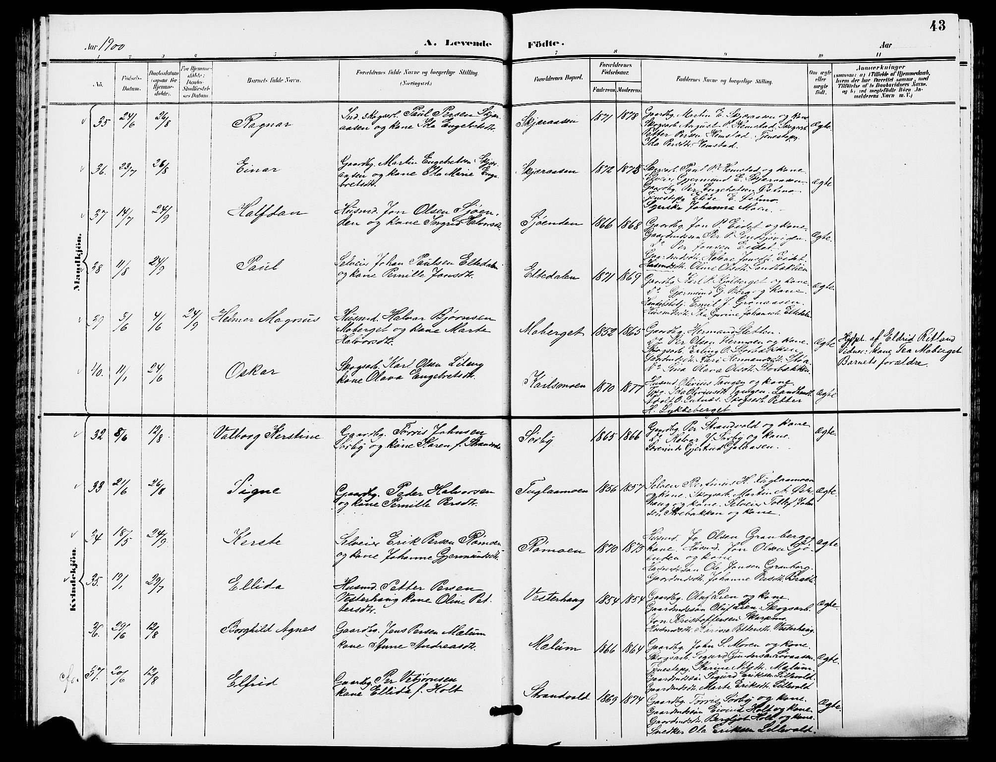 Trysil prestekontor, AV/SAH-PREST-046/H/Ha/Hab/L0006: Klokkerbok nr. 6, 1896-1912, s. 43