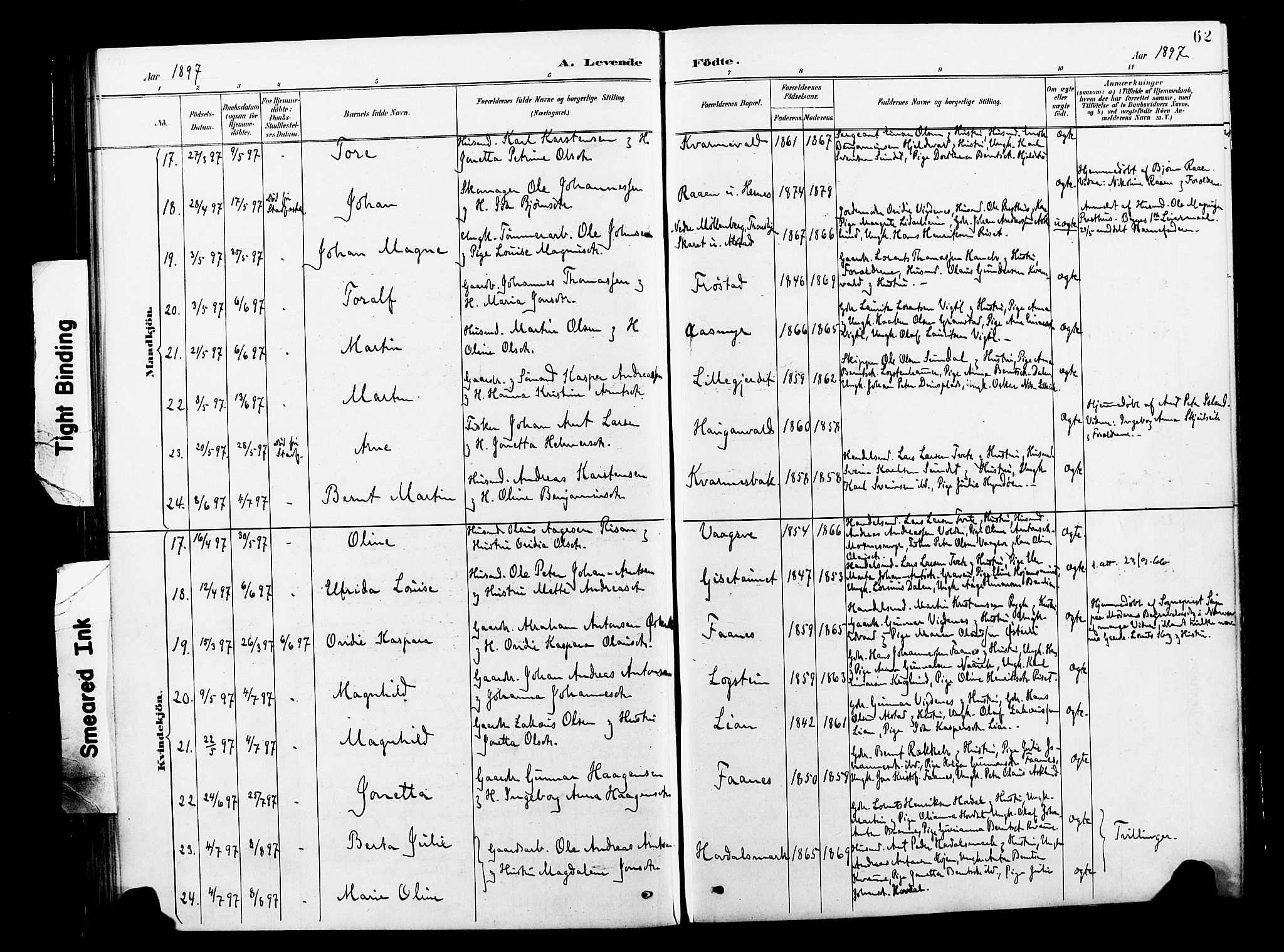 Ministerialprotokoller, klokkerbøker og fødselsregistre - Nord-Trøndelag, AV/SAT-A-1458/713/L0121: Ministerialbok nr. 713A10, 1888-1898, s. 62