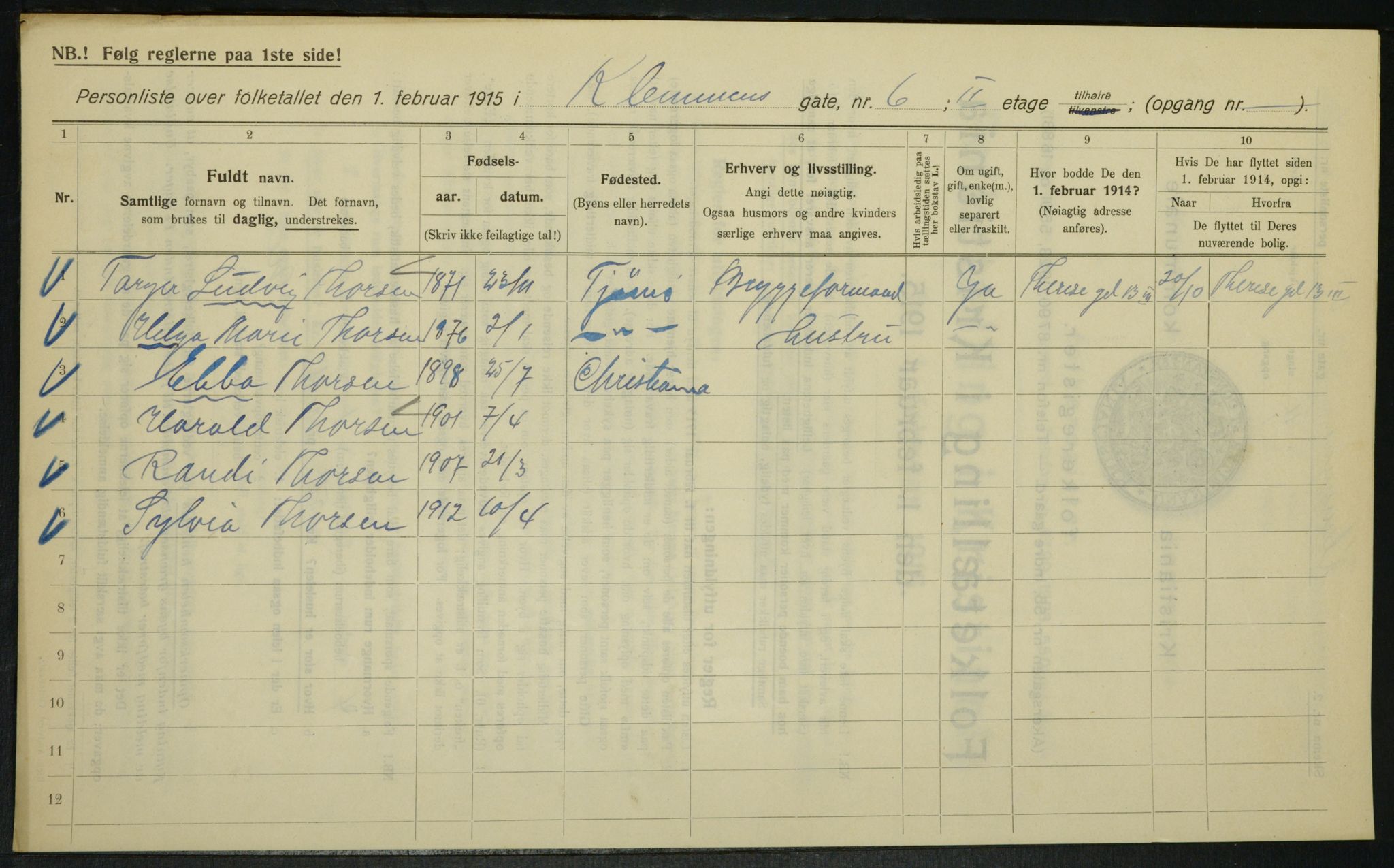 OBA, Kommunal folketelling 1.2.1915 for Kristiania, 1915, s. 12890