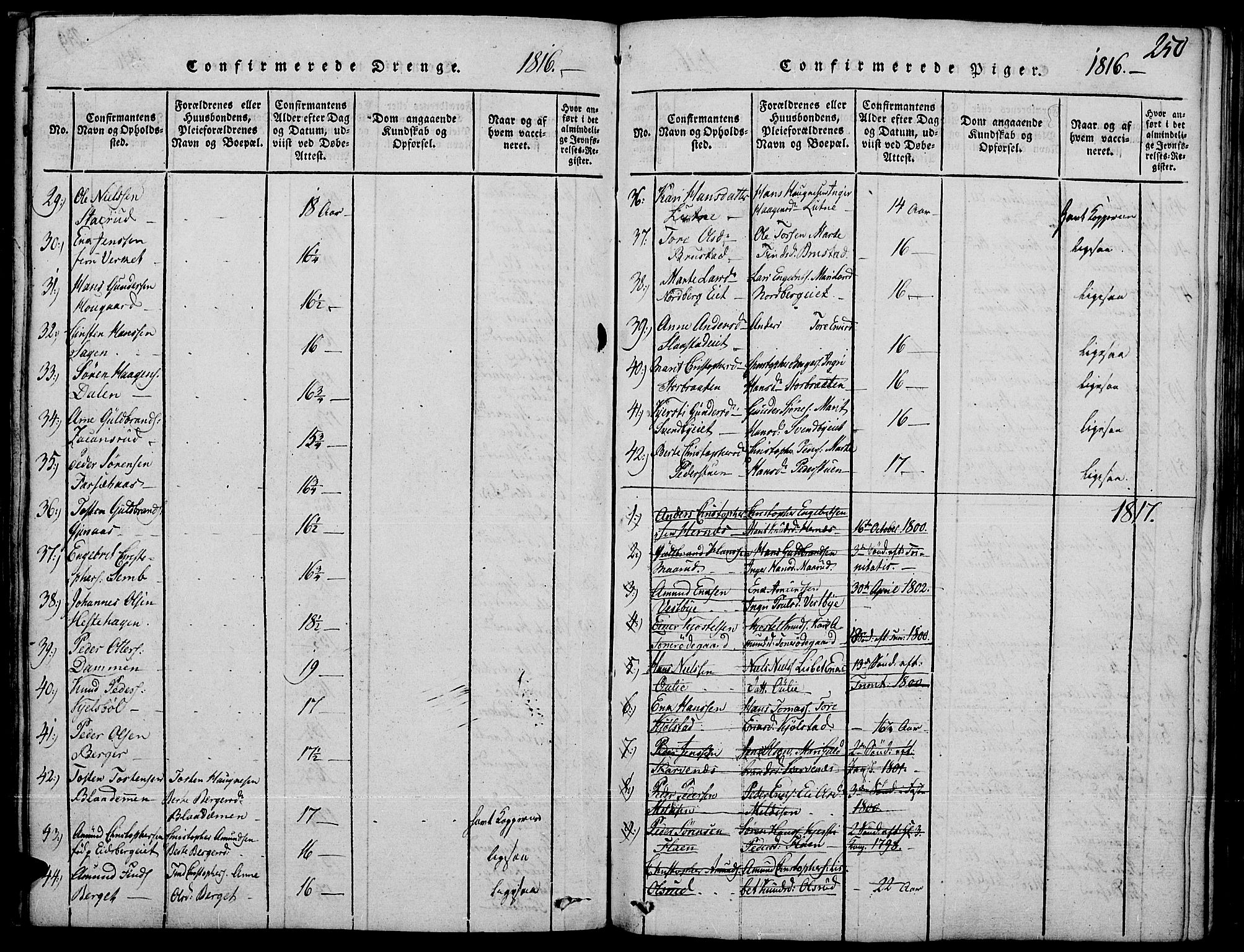 Strøm-Odalen prestekontor, SAH/PREST-028/H/Ha/Haa/L0006: Ministerialbok nr. 6, 1814-1850, s. 250