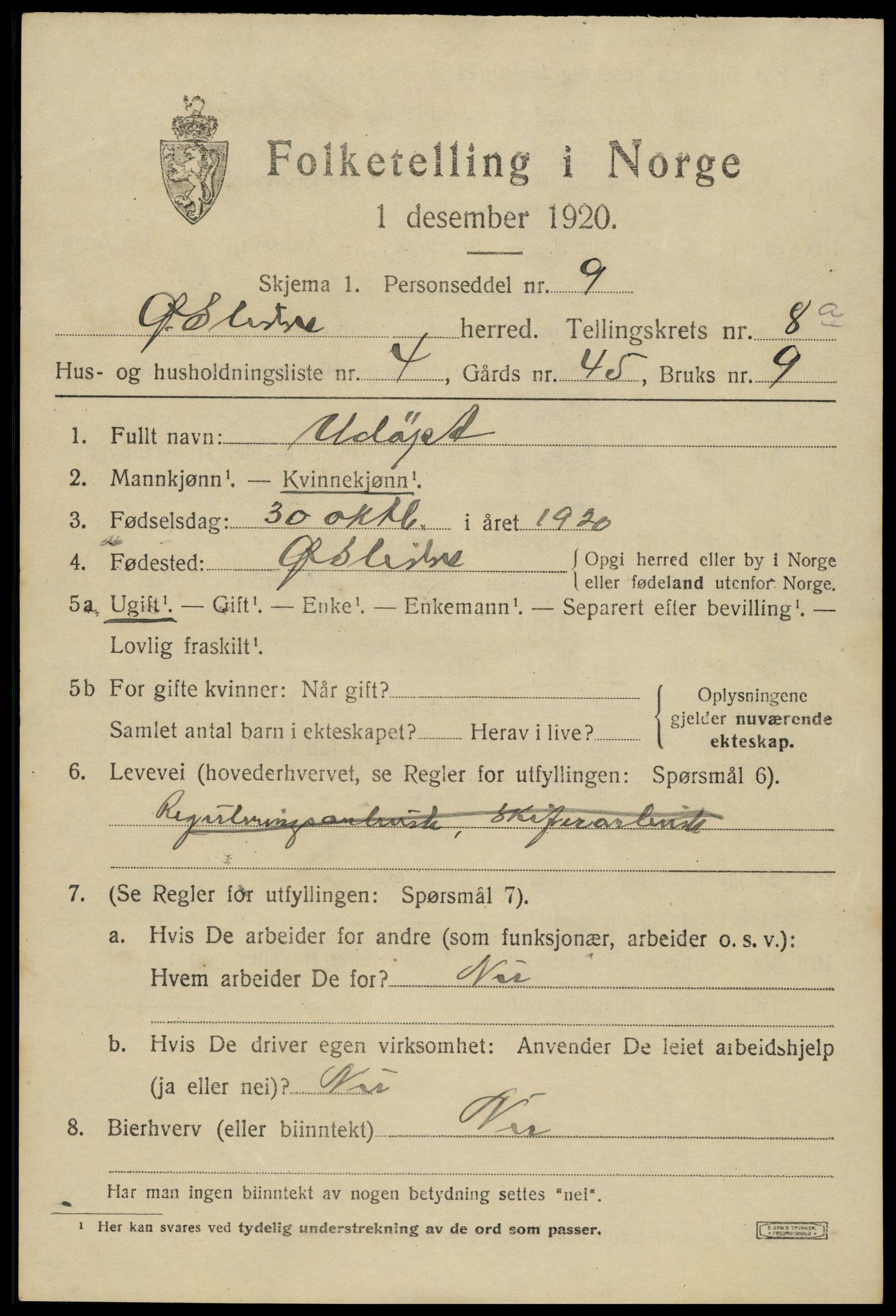 SAH, Folketelling 1920 for 0544 Øystre Slidre herred, 1920, s. 4827