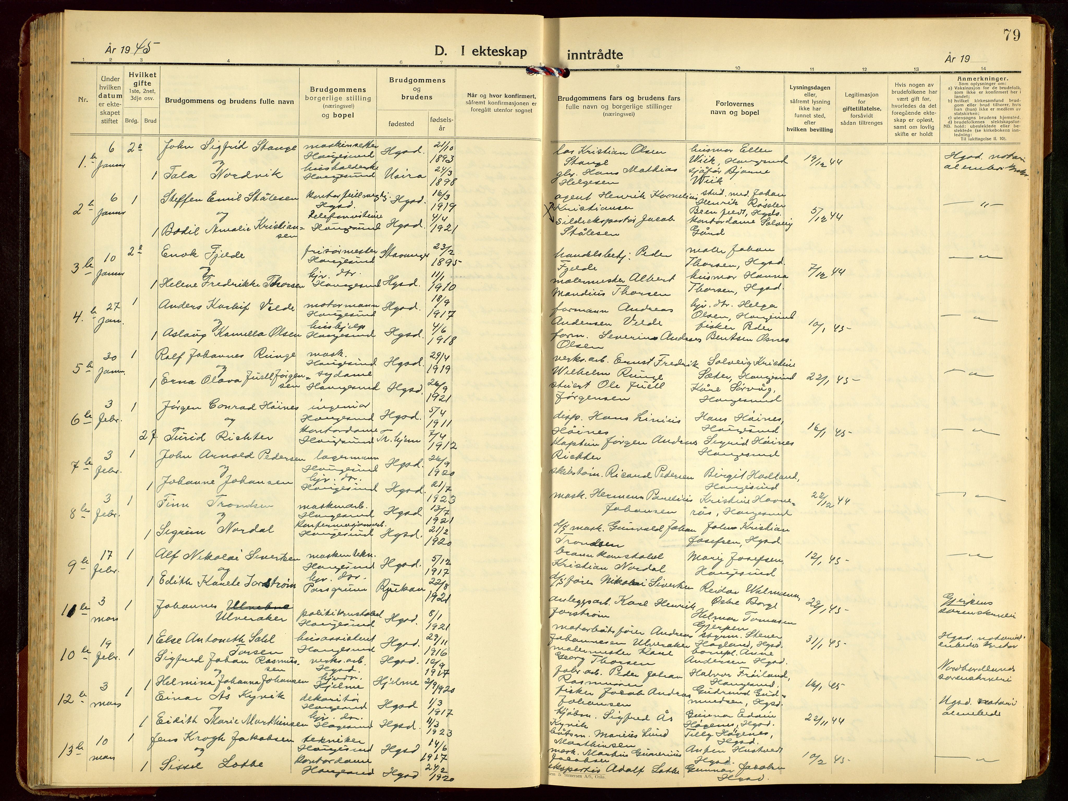 Haugesund sokneprestkontor, SAST/A -101863/H/Ha/Hab/L0014: Klokkerbok nr. B 14, 1940-1952, s. 79