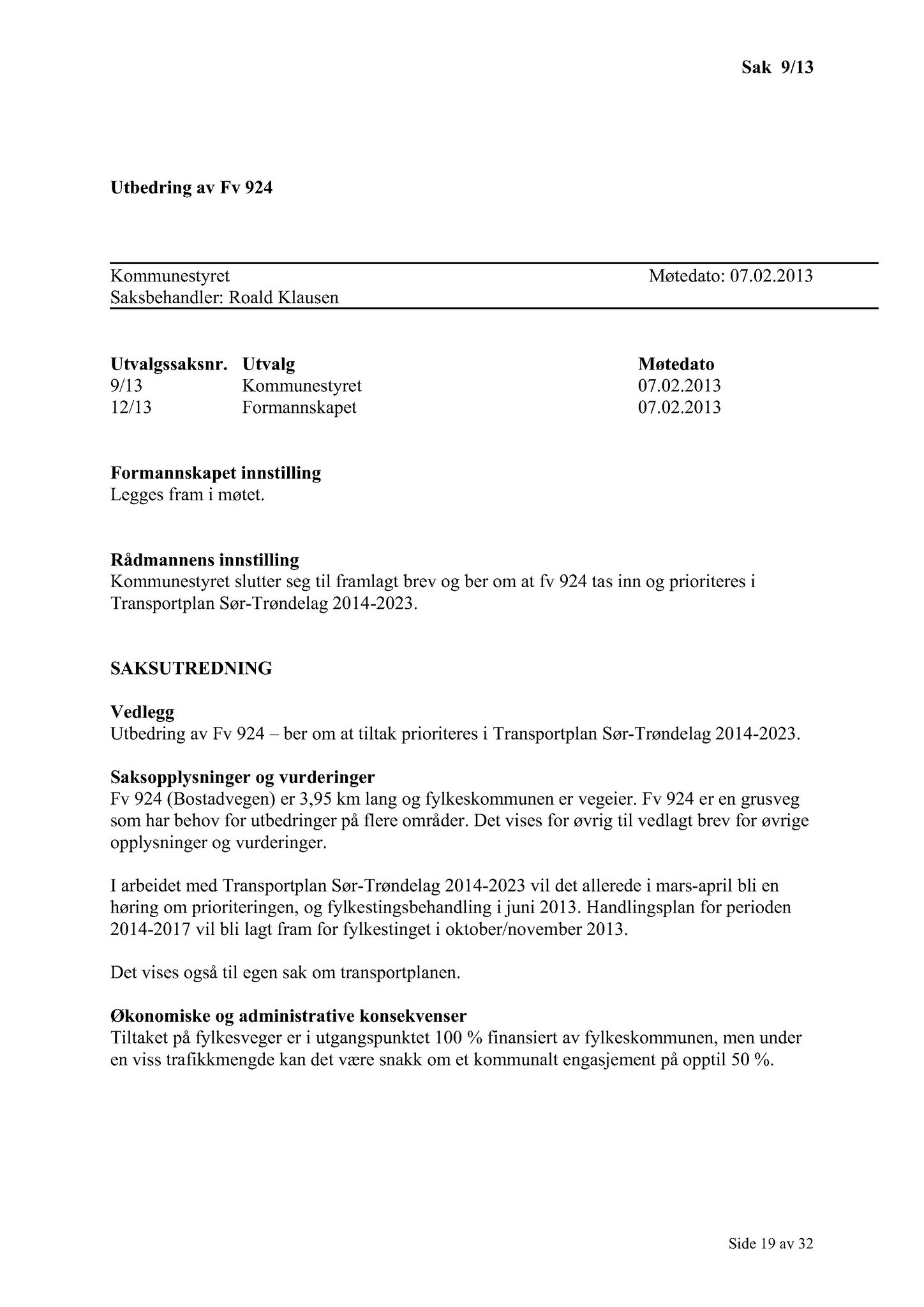 Klæbu Kommune, TRKO/KK/01-KS/L006: Kommunestyret - Møtedokumenter, 2013, s. 19