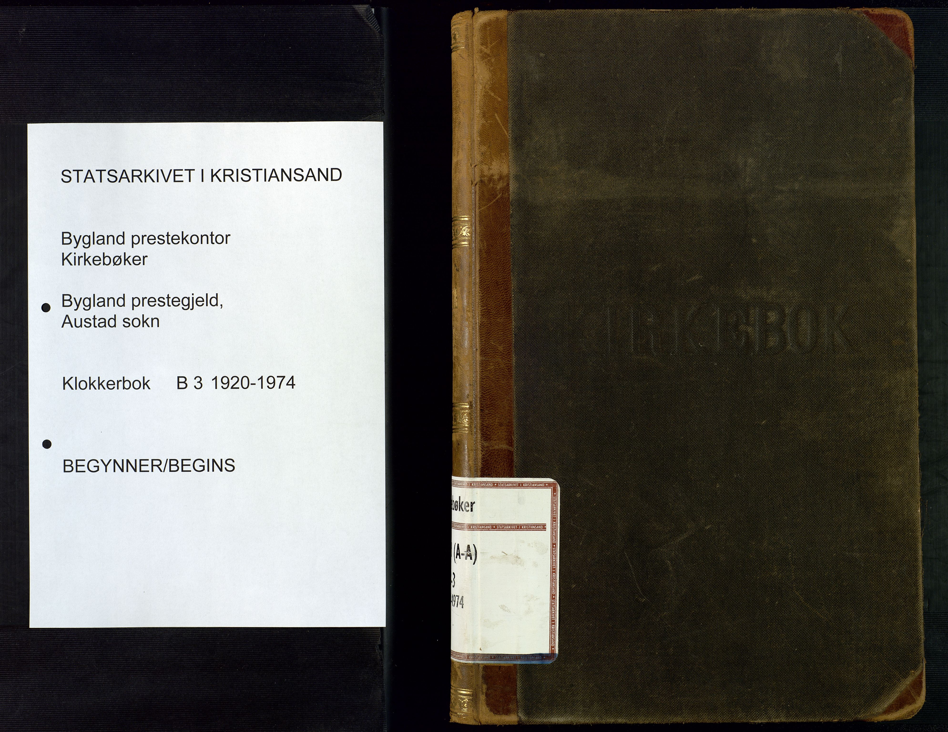 Bygland sokneprestkontor, AV/SAK-1111-0006/F/Fb/Fba/L0003: Klokkerbok nr. B 3, 1920-1974