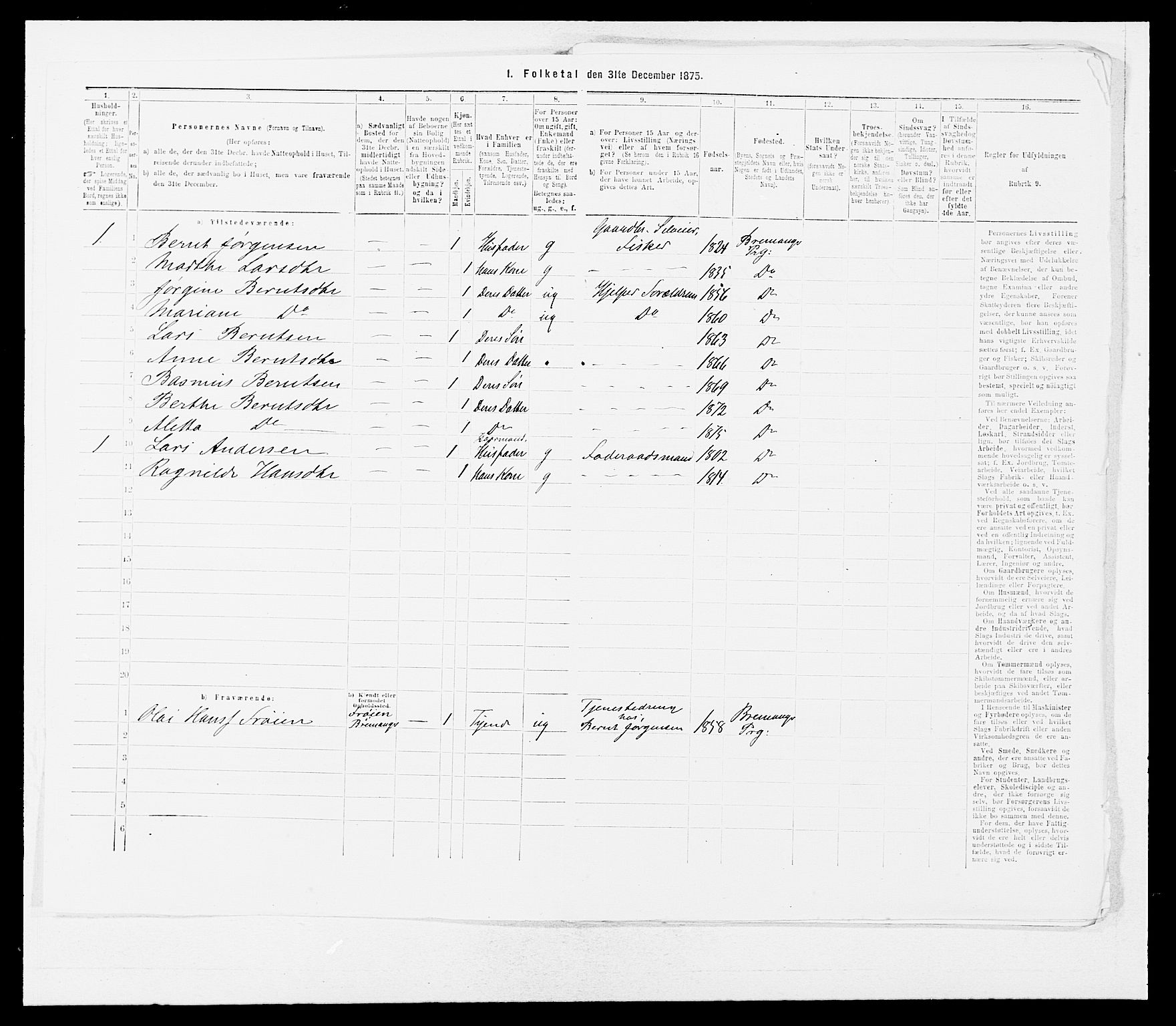 SAB, Folketelling 1875 for 1438P Bremanger prestegjeld, 1875, s. 376