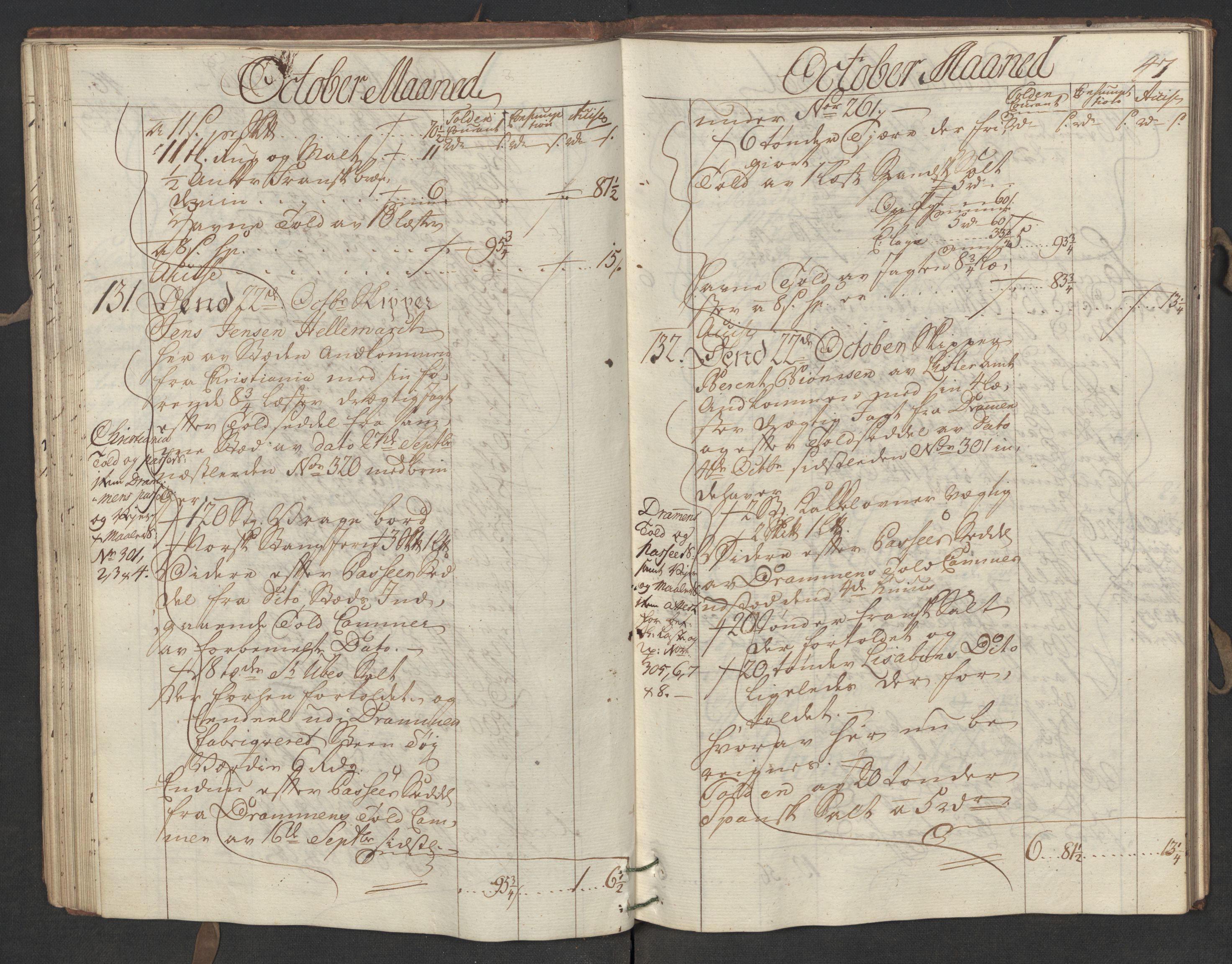 Generaltollkammeret, tollregnskaper, AV/RA-EA-5490/R19/L0015/0001: Tollregnskaper Flekkefjord / Inngående hovedtollbok, 1756, s. 46b-47a