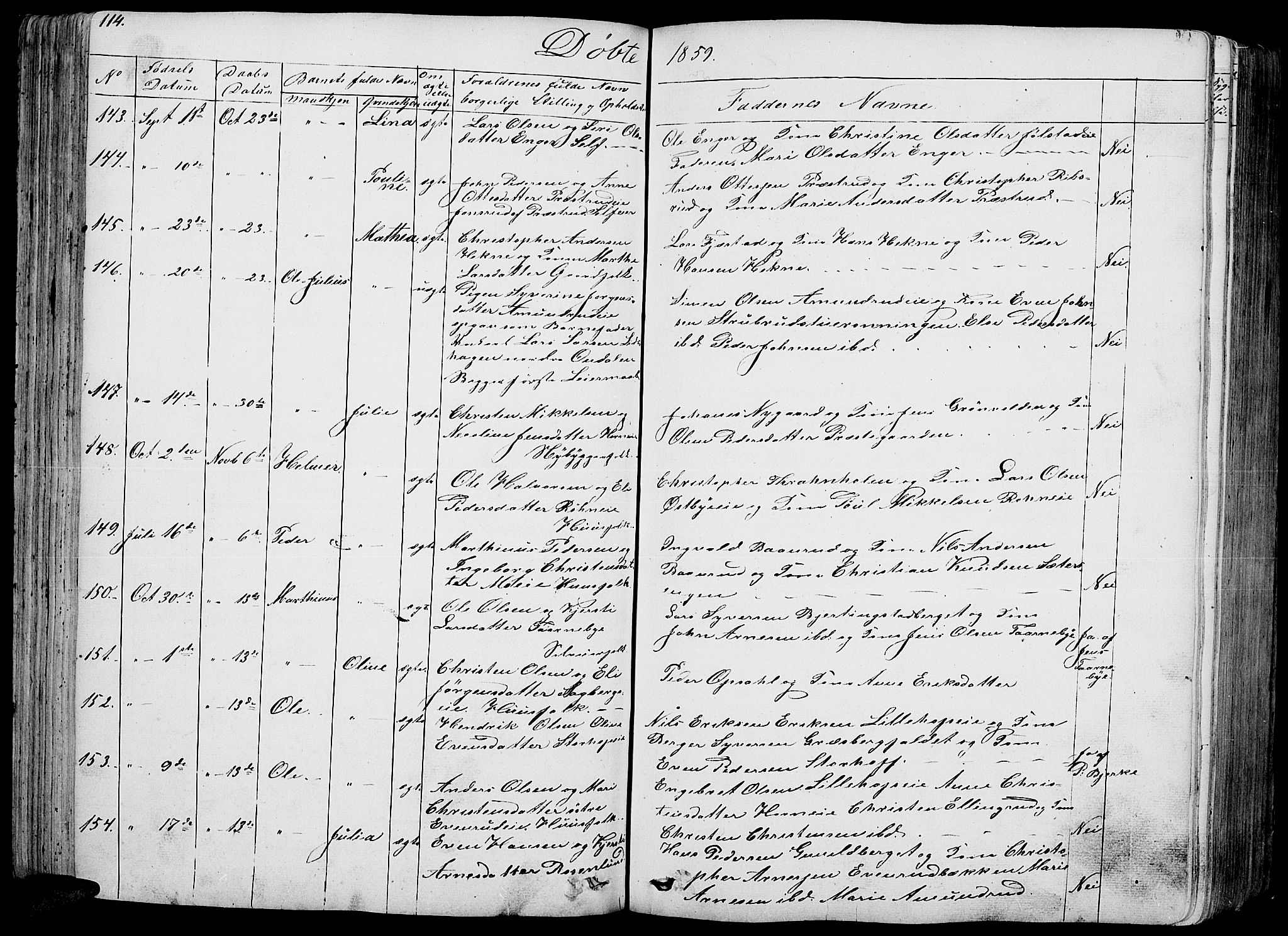 Romedal prestekontor, AV/SAH-PREST-004/L/L0009: Klokkerbok nr. 9, 1846-1866, s. 114