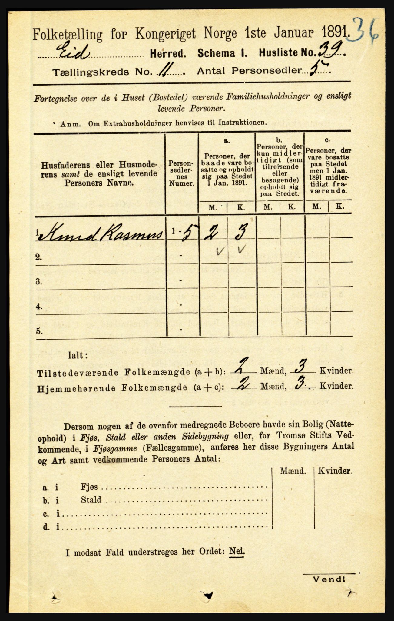 RA, Folketelling 1891 for 1443 Eid herred, 1891, s. 3604