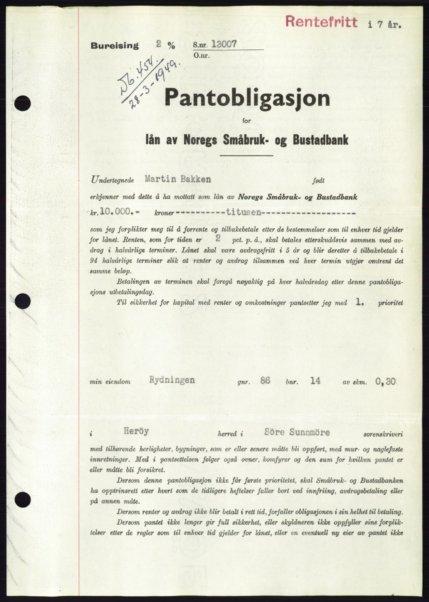 Søre Sunnmøre sorenskriveri, SAT/A-4122/1/2/2C/L0116: Pantebok nr. 4B, 1948-1949, Dagboknr: 454/1949