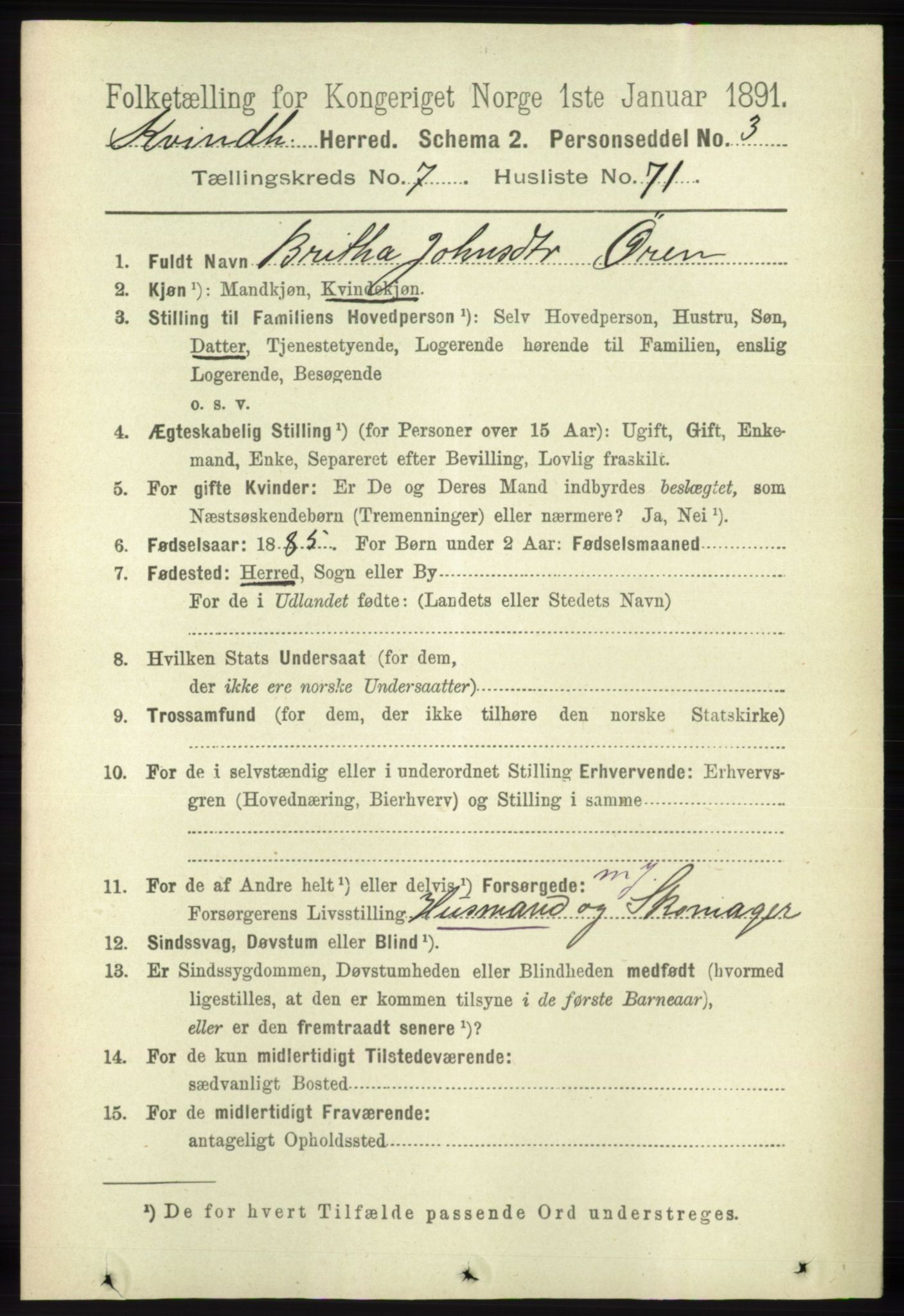 RA, Folketelling 1891 for 1224 Kvinnherad herred, 1891, s. 2916