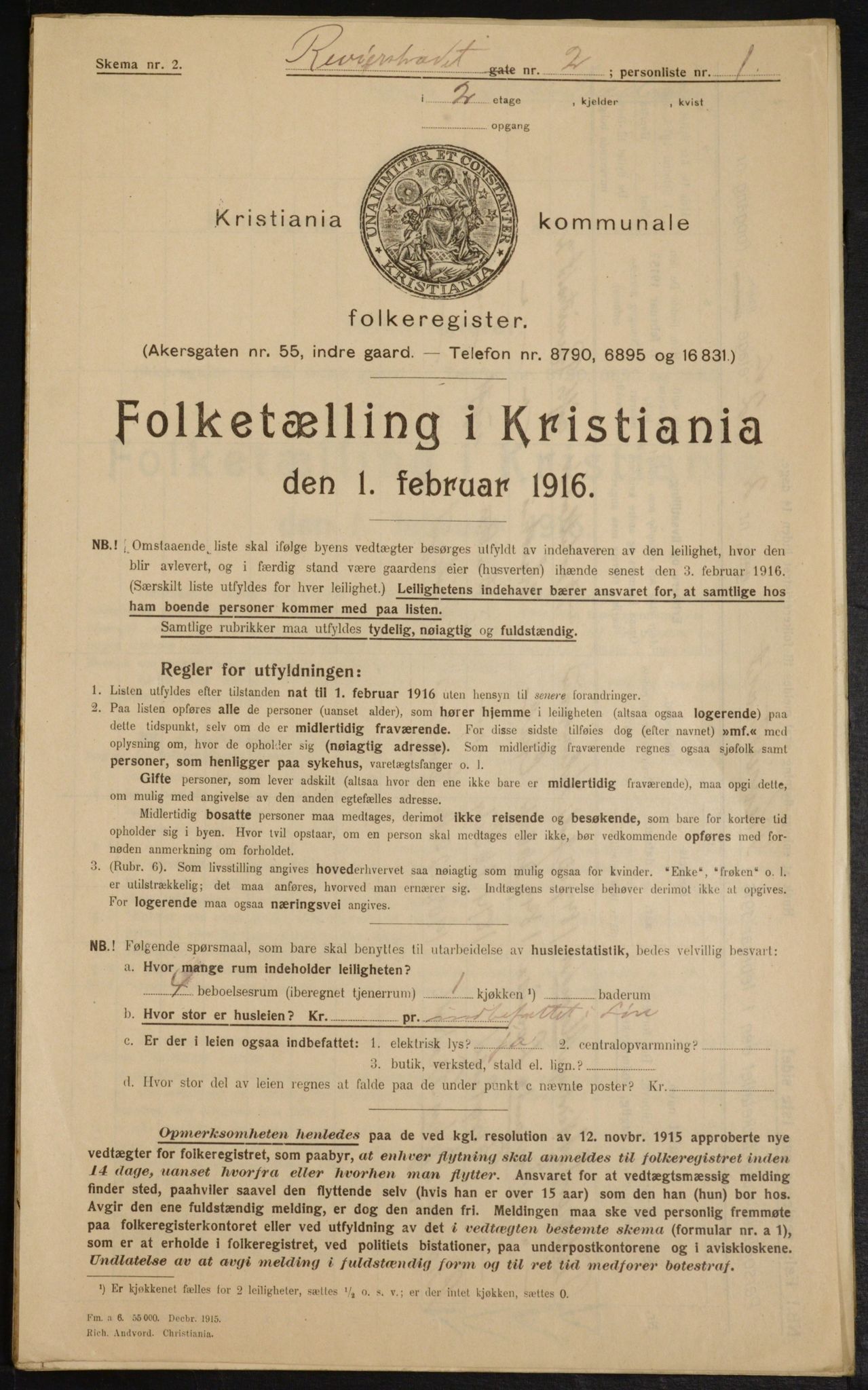 OBA, Kommunal folketelling 1.2.1916 for Kristiania, 1916, s. 85006