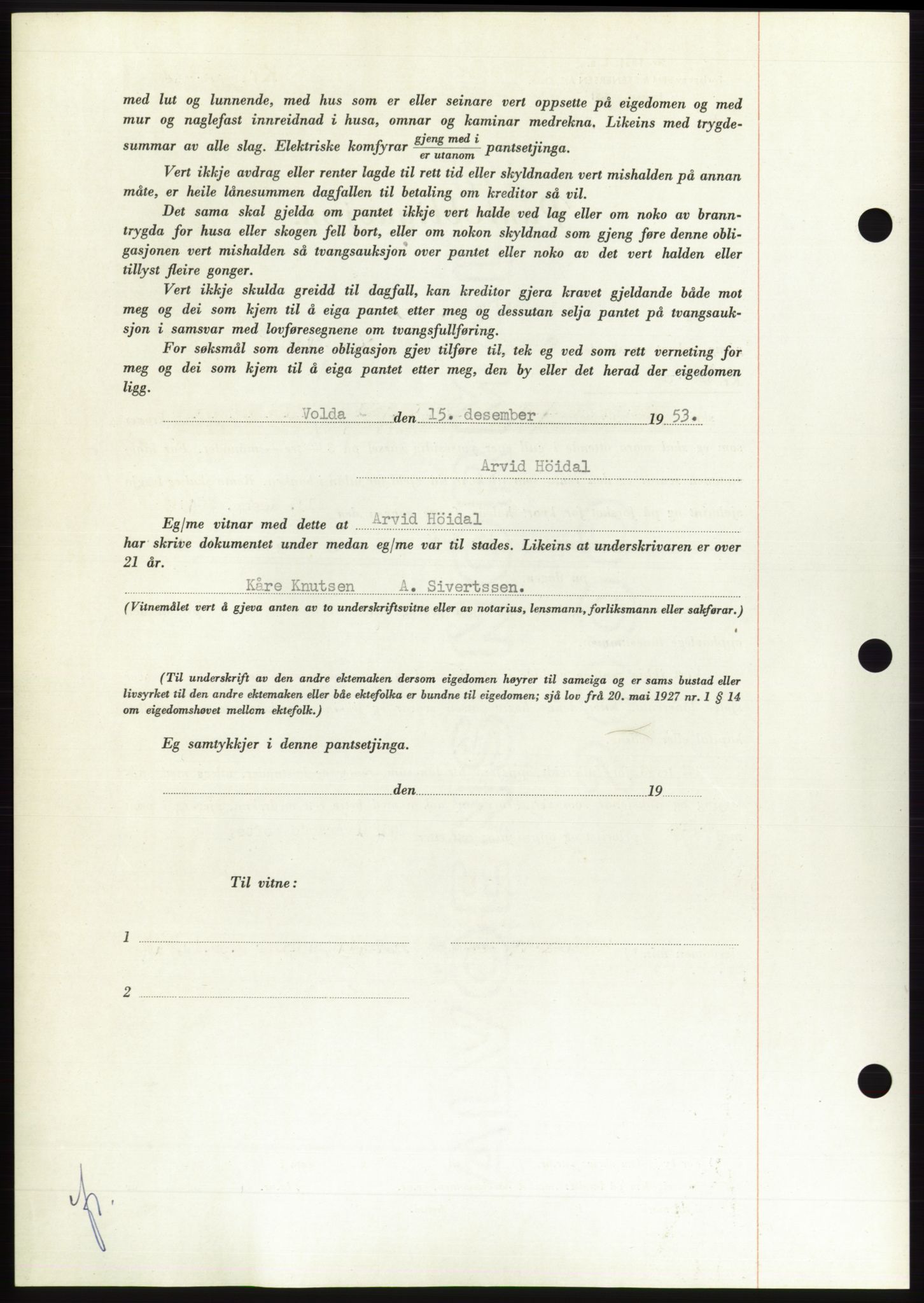 Søre Sunnmøre sorenskriveri, AV/SAT-A-4122/1/2/2C/L0124: Pantebok nr. 12B, 1953-1954, Dagboknr: 3163/1953