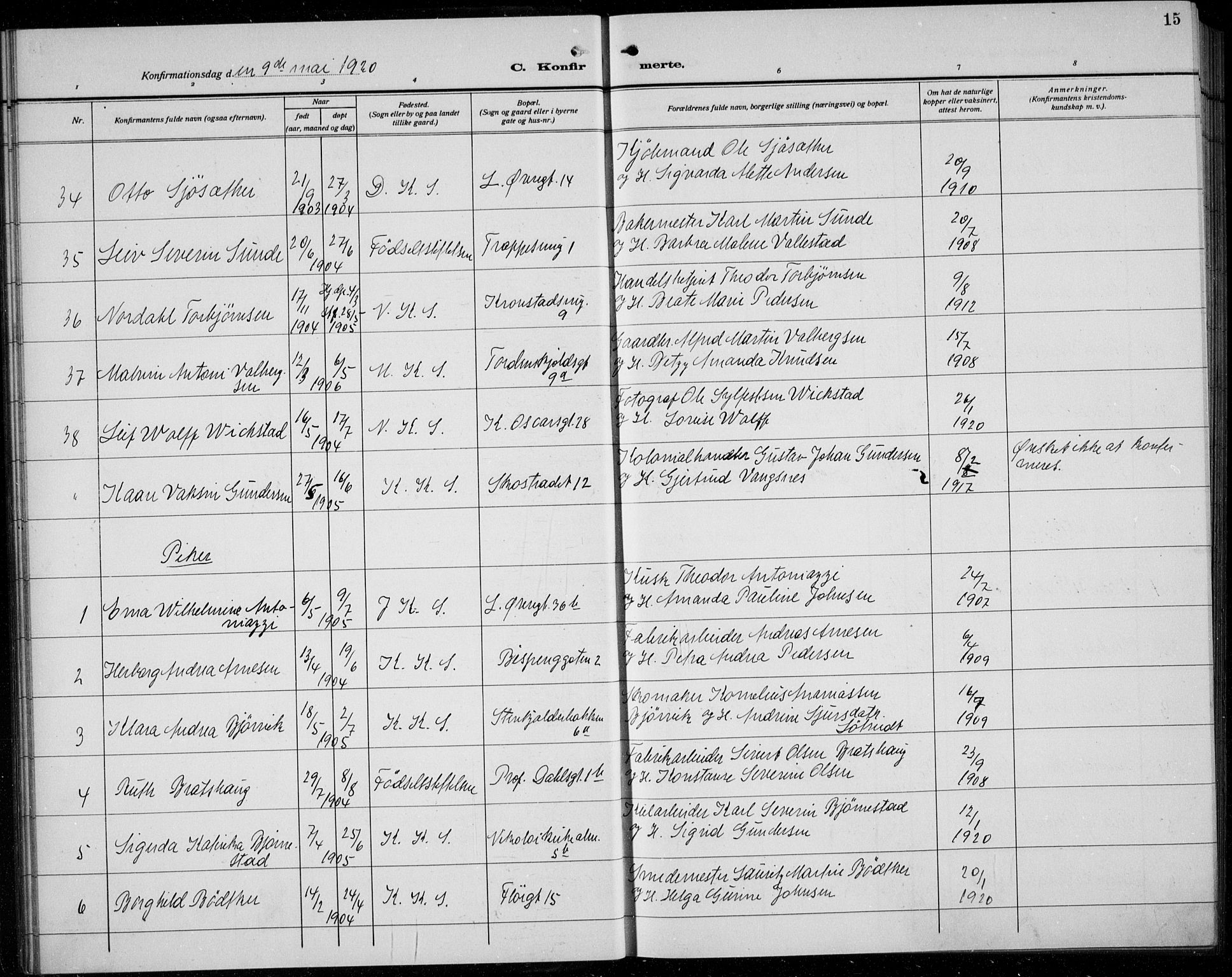 Korskirken sokneprestembete, AV/SAB-A-76101/H/Hab: Klokkerbok nr. C 6, 1918-1941, s. 15