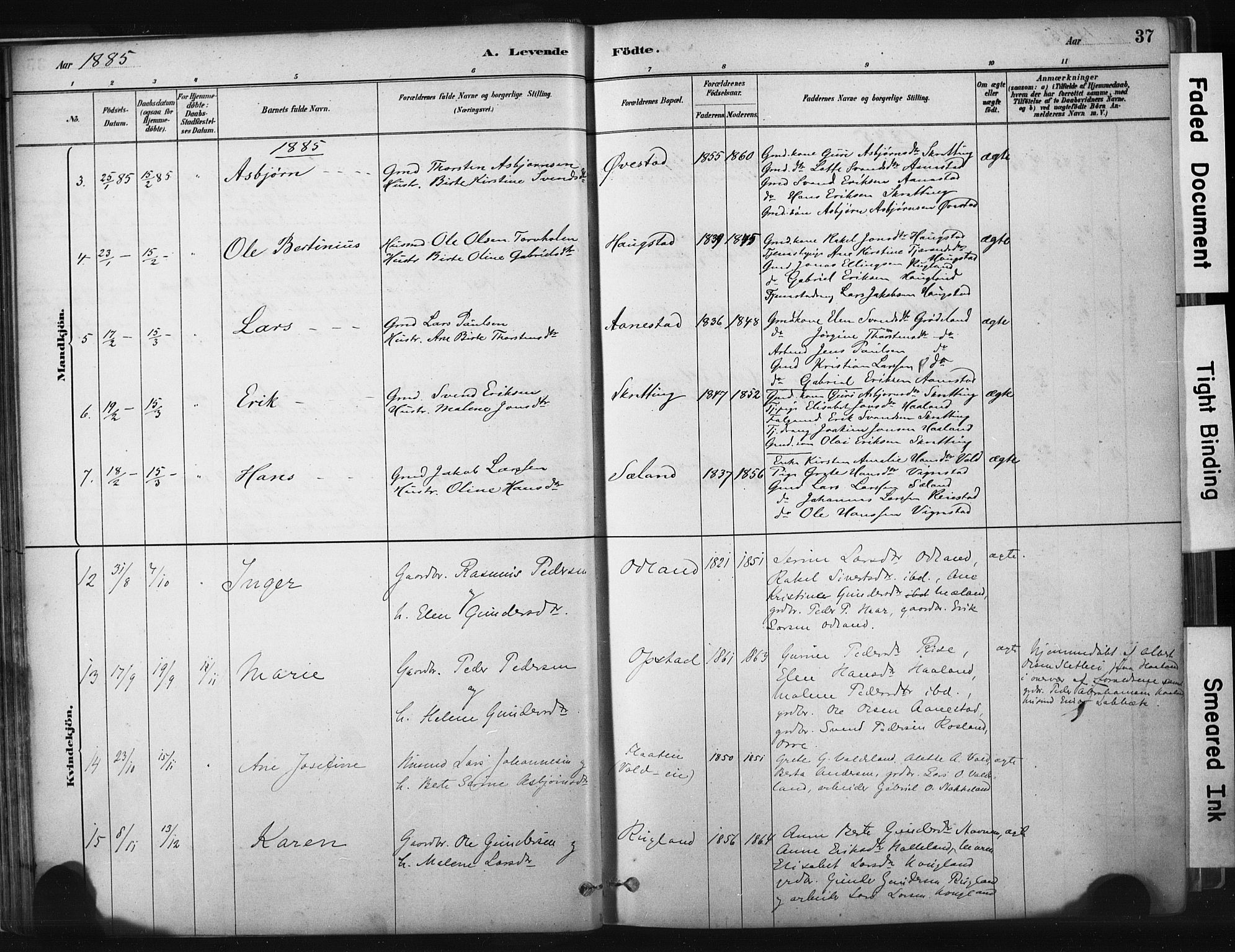 Hå sokneprestkontor, AV/SAST-A-101801/001/30BA/L0011: Ministerialbok nr. A 10, 1879-1900, s. 37
