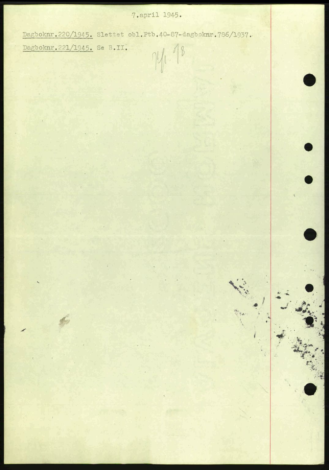 Nedenes sorenskriveri, SAK/1221-0006/G/Gb/Gba/L0052: Pantebok nr. A6a, 1944-1945, Dagboknr: 220/1945