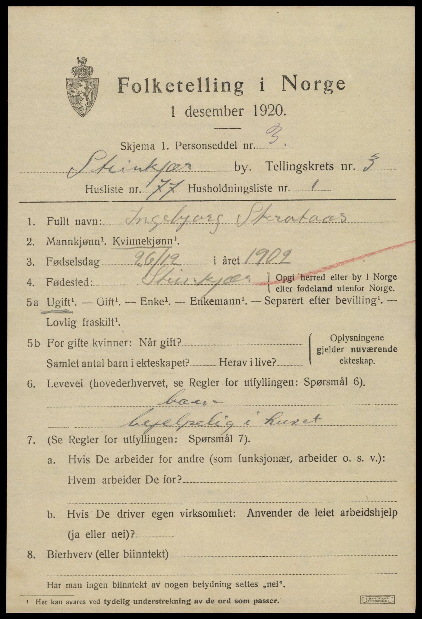 SAT, Folketelling 1920 for 1702 Steinkjer ladested, 1920, s. 6972