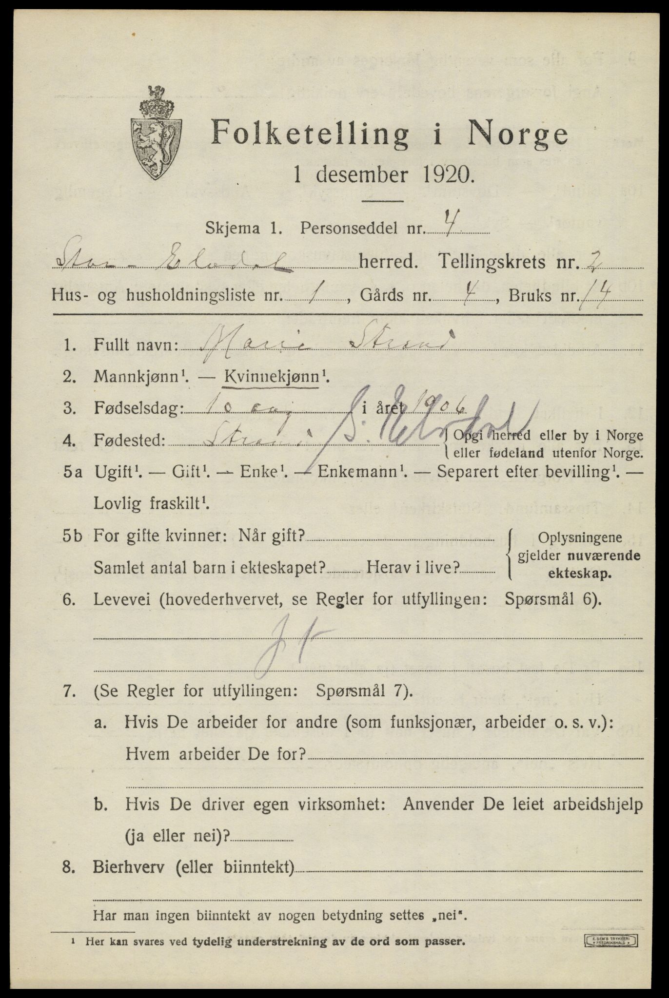 SAH, Folketelling 1920 for 0430 Stor-Elvdal herred, 1920, s. 2130