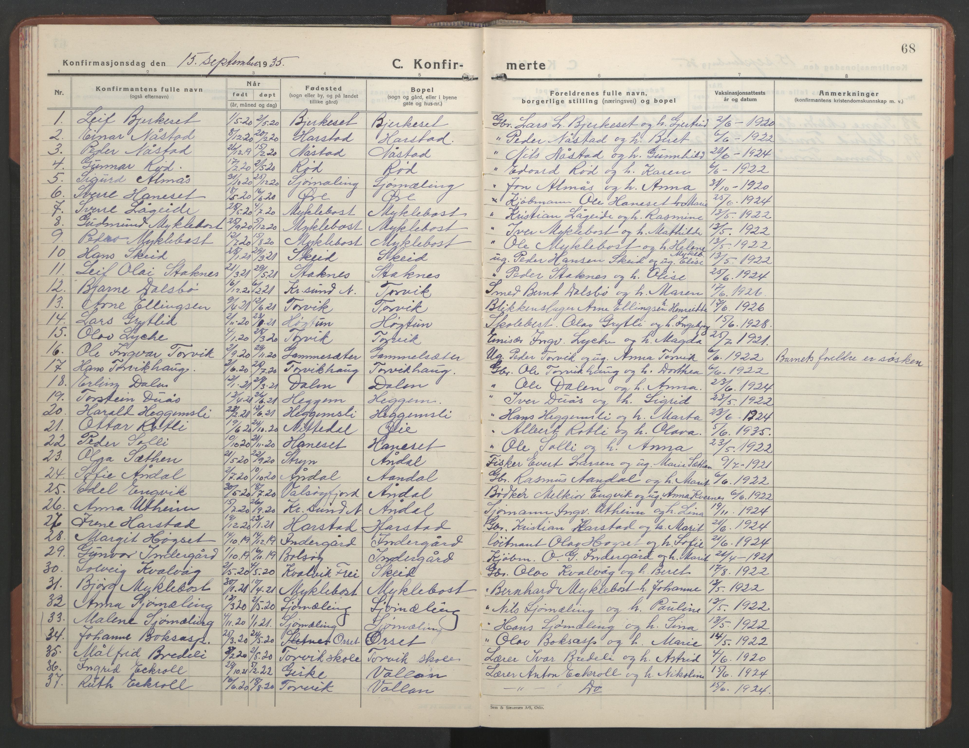 Ministerialprotokoller, klokkerbøker og fødselsregistre - Møre og Romsdal, AV/SAT-A-1454/584/L0971: Klokkerbok nr. 584C04, 1933-1946, s. 68