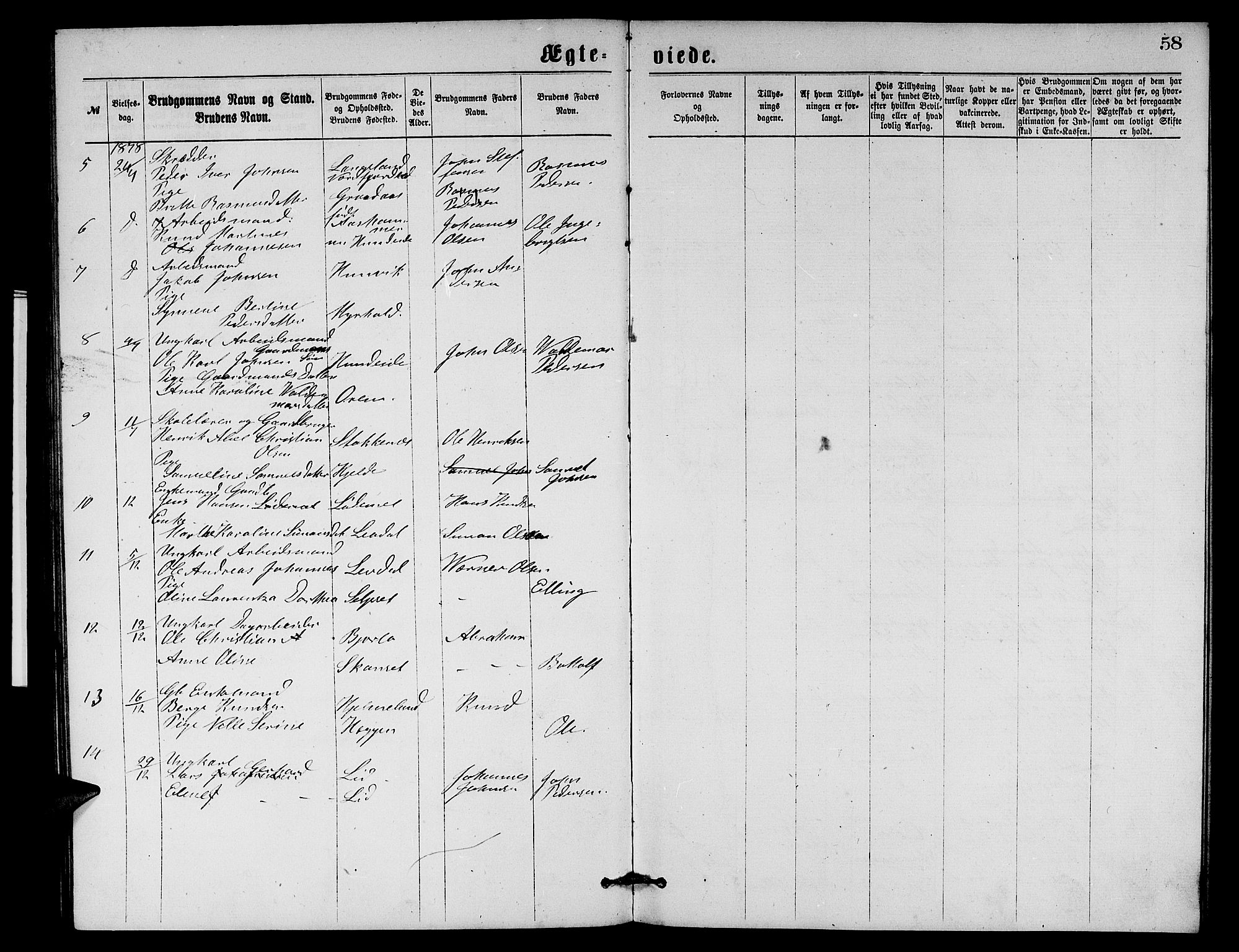 Eid sokneprestembete, AV/SAB-A-82301/H/Hab/Habb/L0001: Klokkerbok nr. B 1, 1877-1882, s. 58