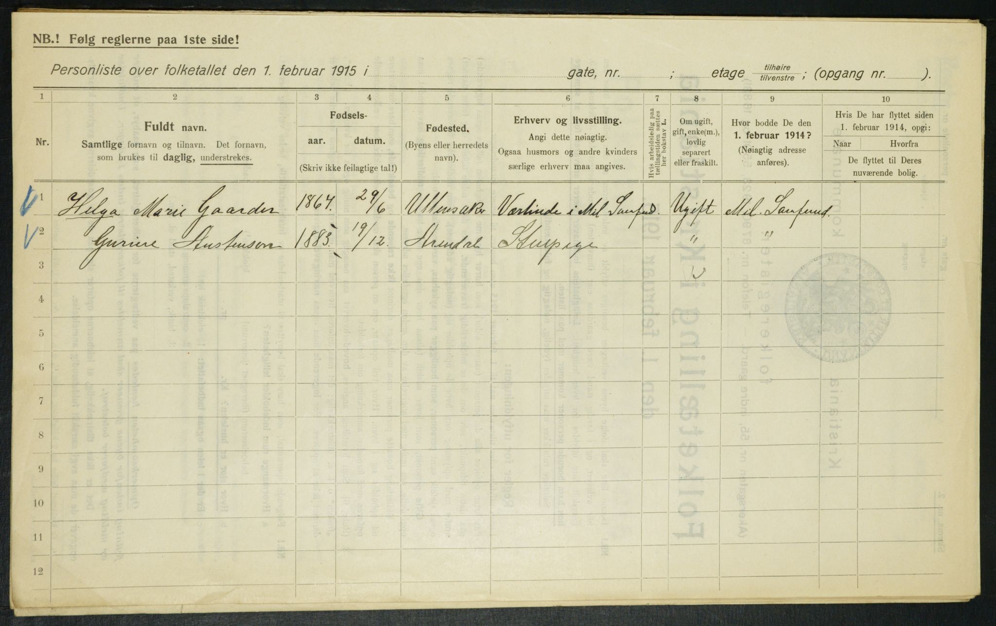 OBA, Kommunal folketelling 1.2.1915 for Kristiania, 1915, s. 67771