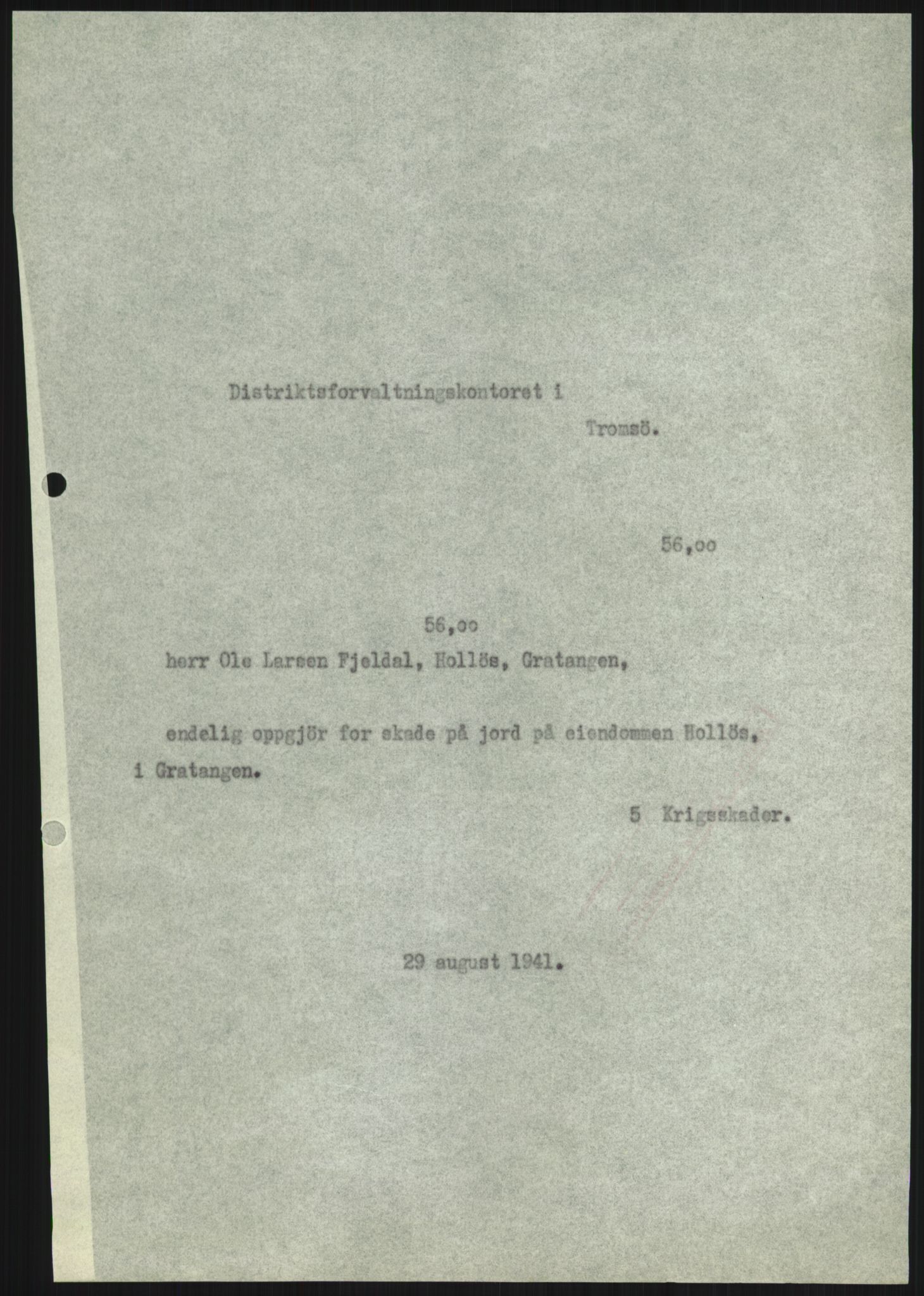 Forsvarsdepartementet, 10. kontor / Oppgjørskontoret, AV/RA-RAFA-1225/D/Dd/L0480: Troms, 1942-1953, s. 26