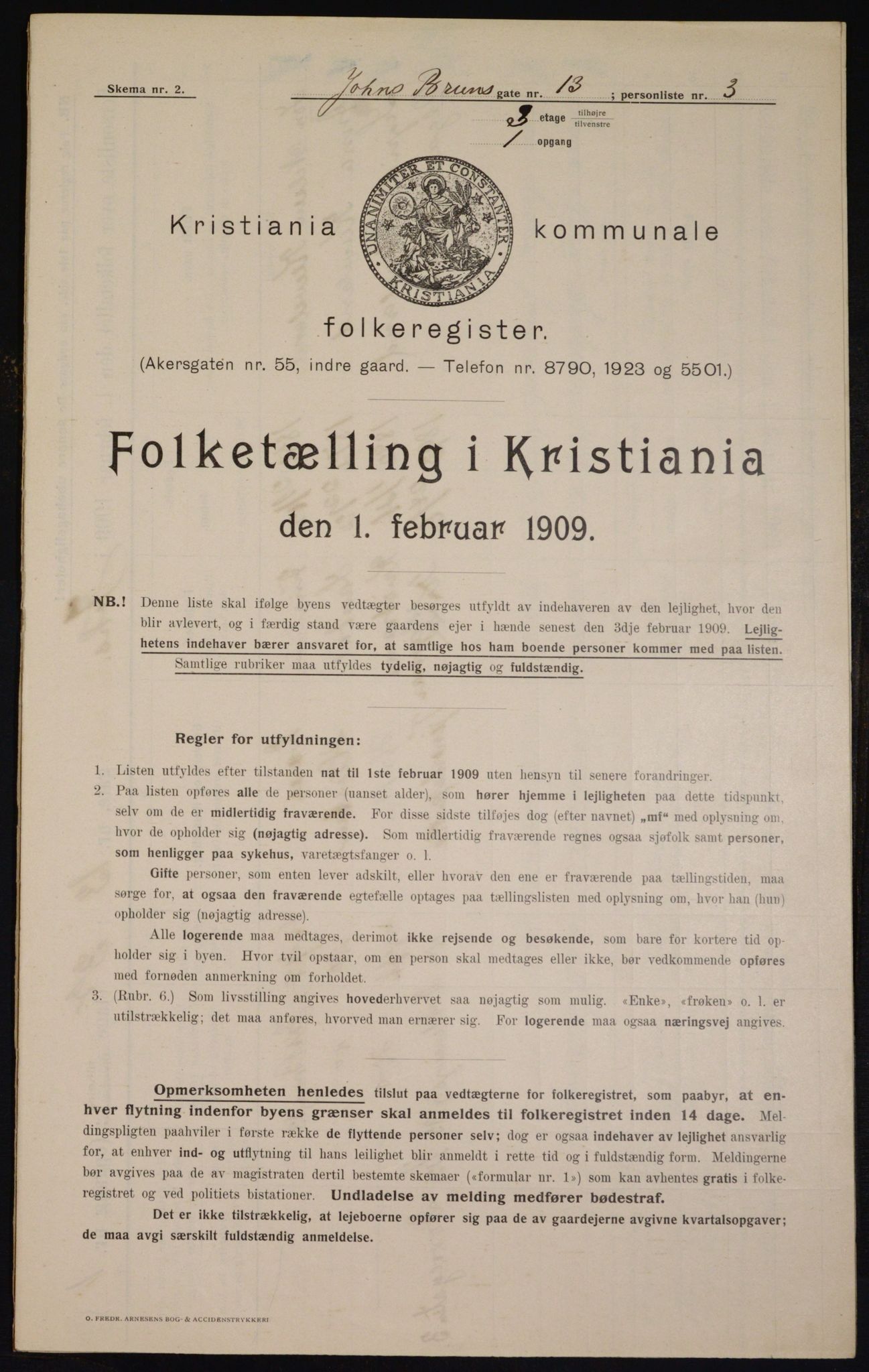 OBA, Kommunal folketelling 1.2.1909 for Kristiania kjøpstad, 1909, s. 43040