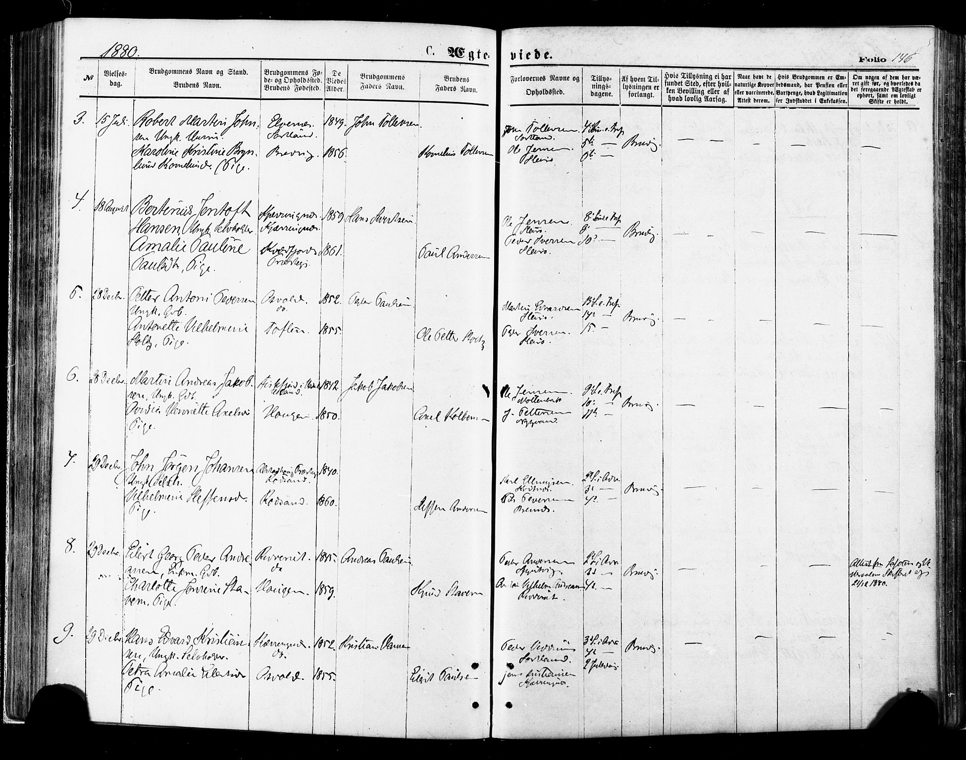 Ministerialprotokoller, klokkerbøker og fødselsregistre - Nordland, SAT/A-1459/895/L1370: Ministerialbok nr. 895A05, 1873-1884, s. 146