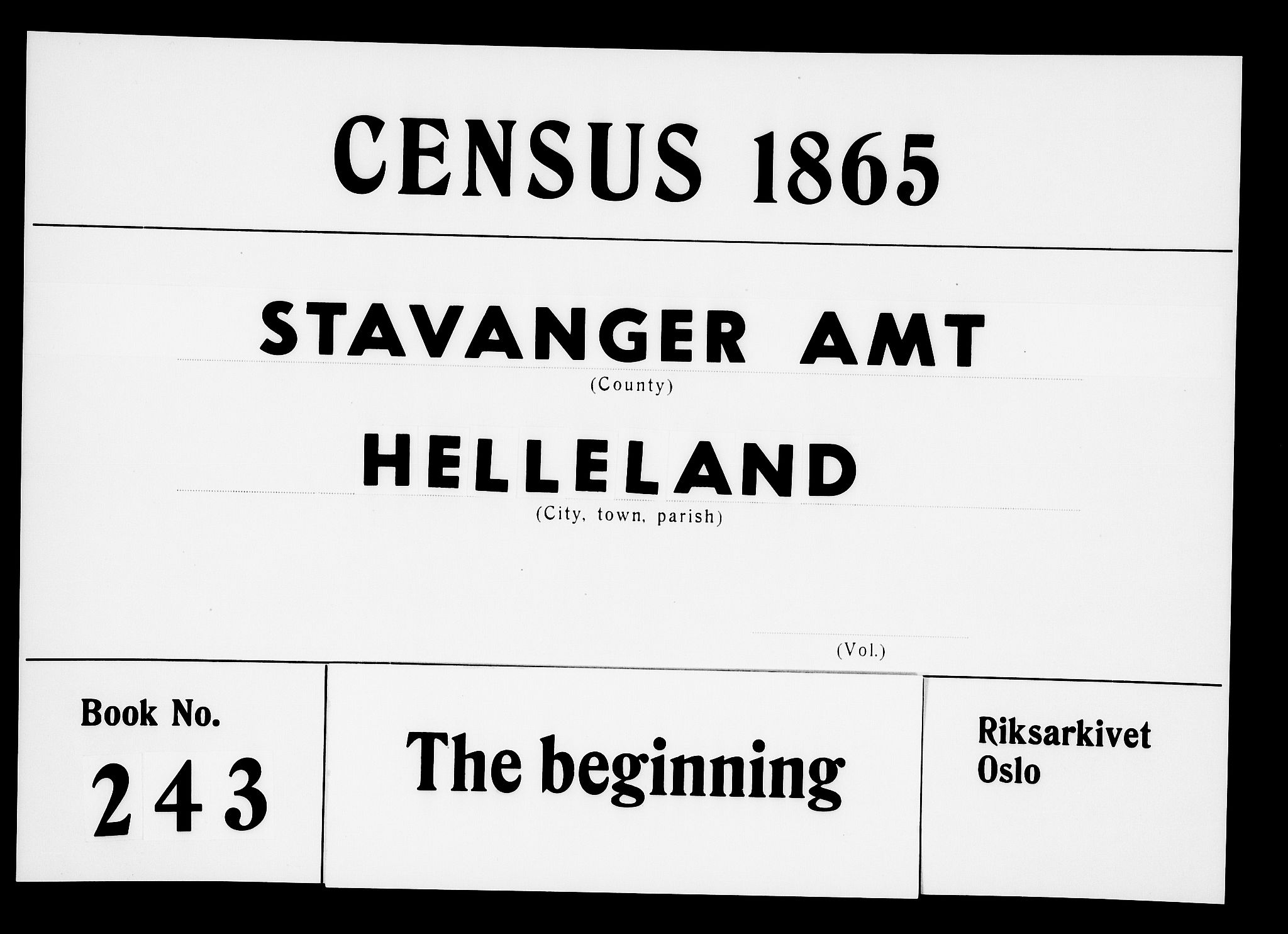 RA, Folketelling 1865 for 1115P Helleland prestegjeld, 1865, s. 1