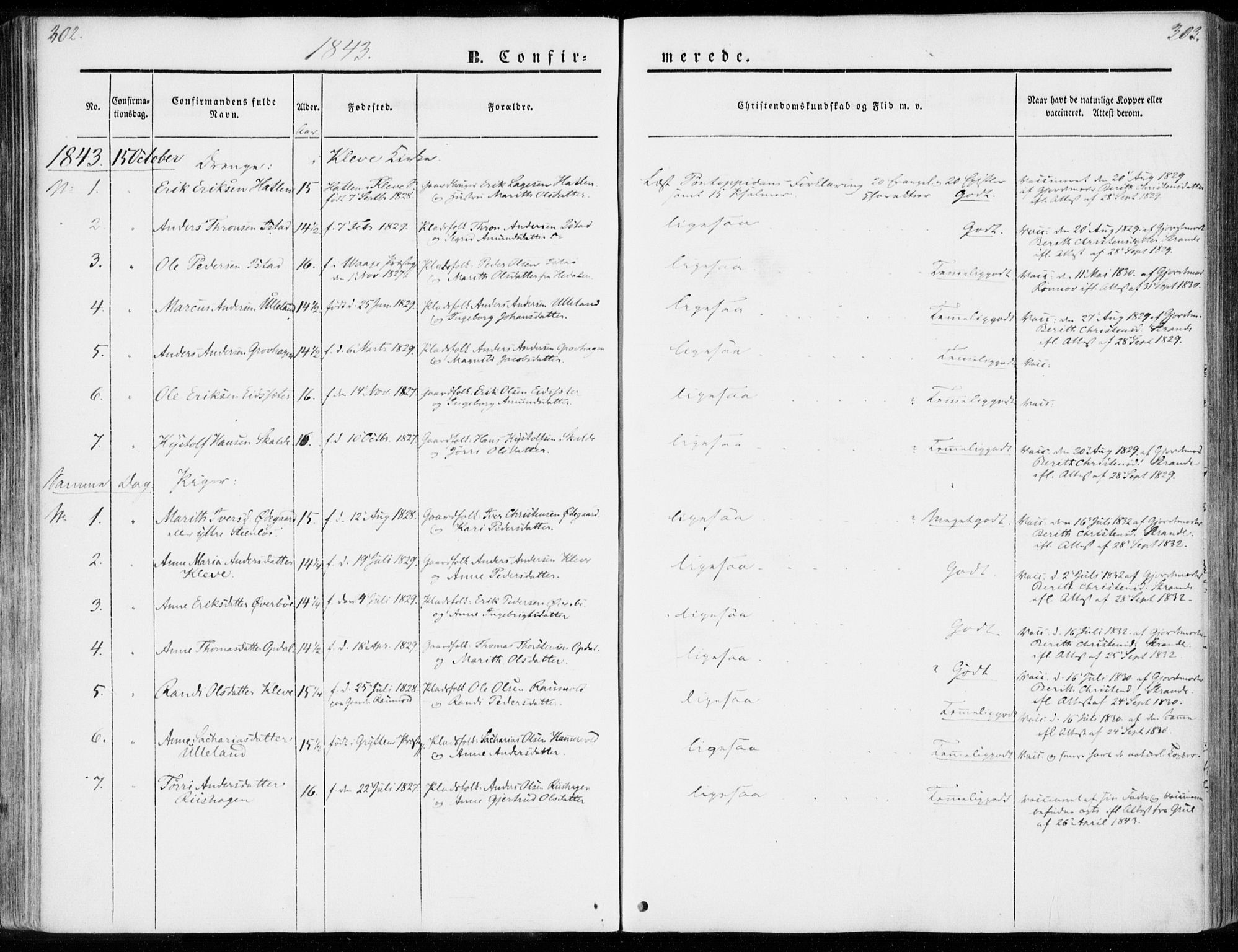 Ministerialprotokoller, klokkerbøker og fødselsregistre - Møre og Romsdal, SAT/A-1454/557/L0680: Ministerialbok nr. 557A02, 1843-1869, s. 302-303