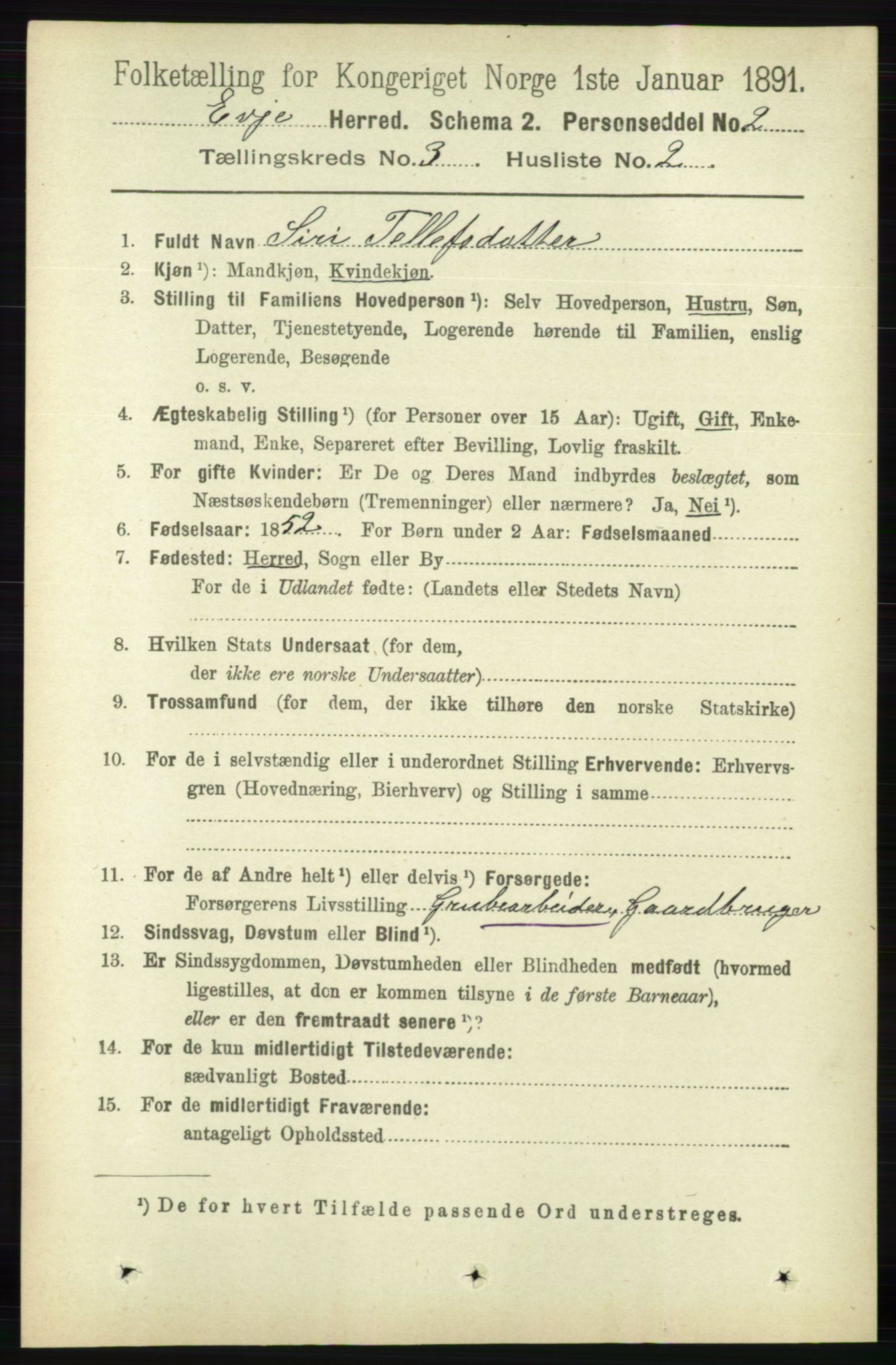 RA, Folketelling 1891 for 0937 Evje herred, 1891, s. 662