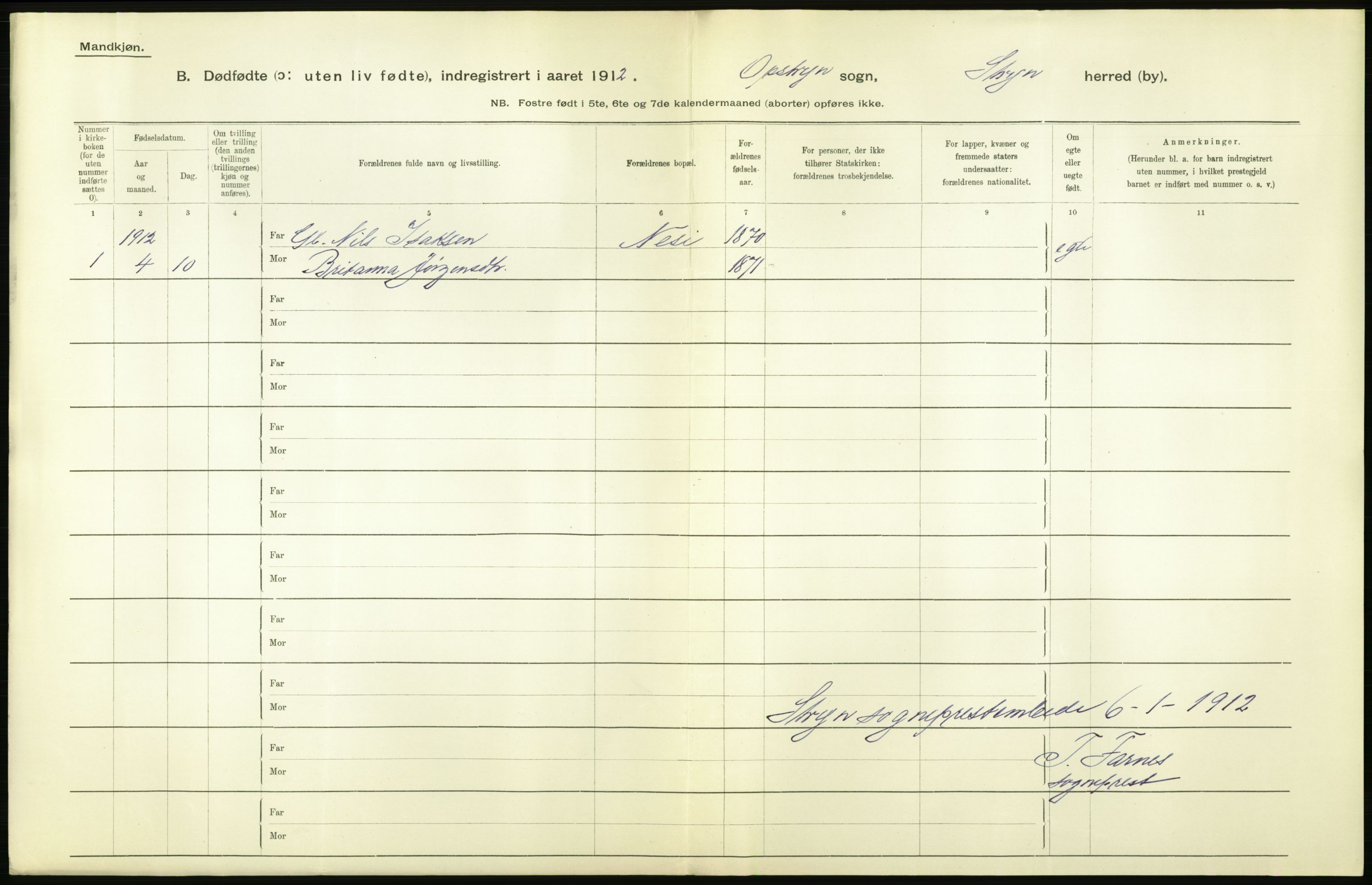 Statistisk sentralbyrå, Sosiodemografiske emner, Befolkning, RA/S-2228/D/Df/Dfb/Dfbb/L0035: N. Bergenhus amt: Døde, dødfødte. Bygder., 1912, s. 448