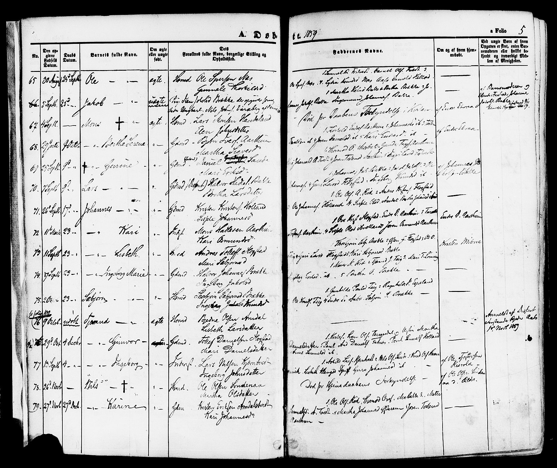 Sand sokneprestkontor, AV/SAST-A-101848/01/III/L0004: Ministerialbok nr. A 4, 1859-1880, s. 5