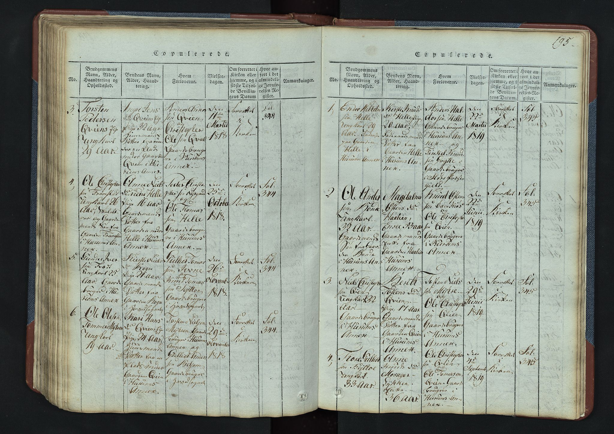 Vang prestekontor, Valdres, AV/SAH-PREST-140/H/Hb/L0003: Klokkerbok nr. 3, 1814-1892, s. 195