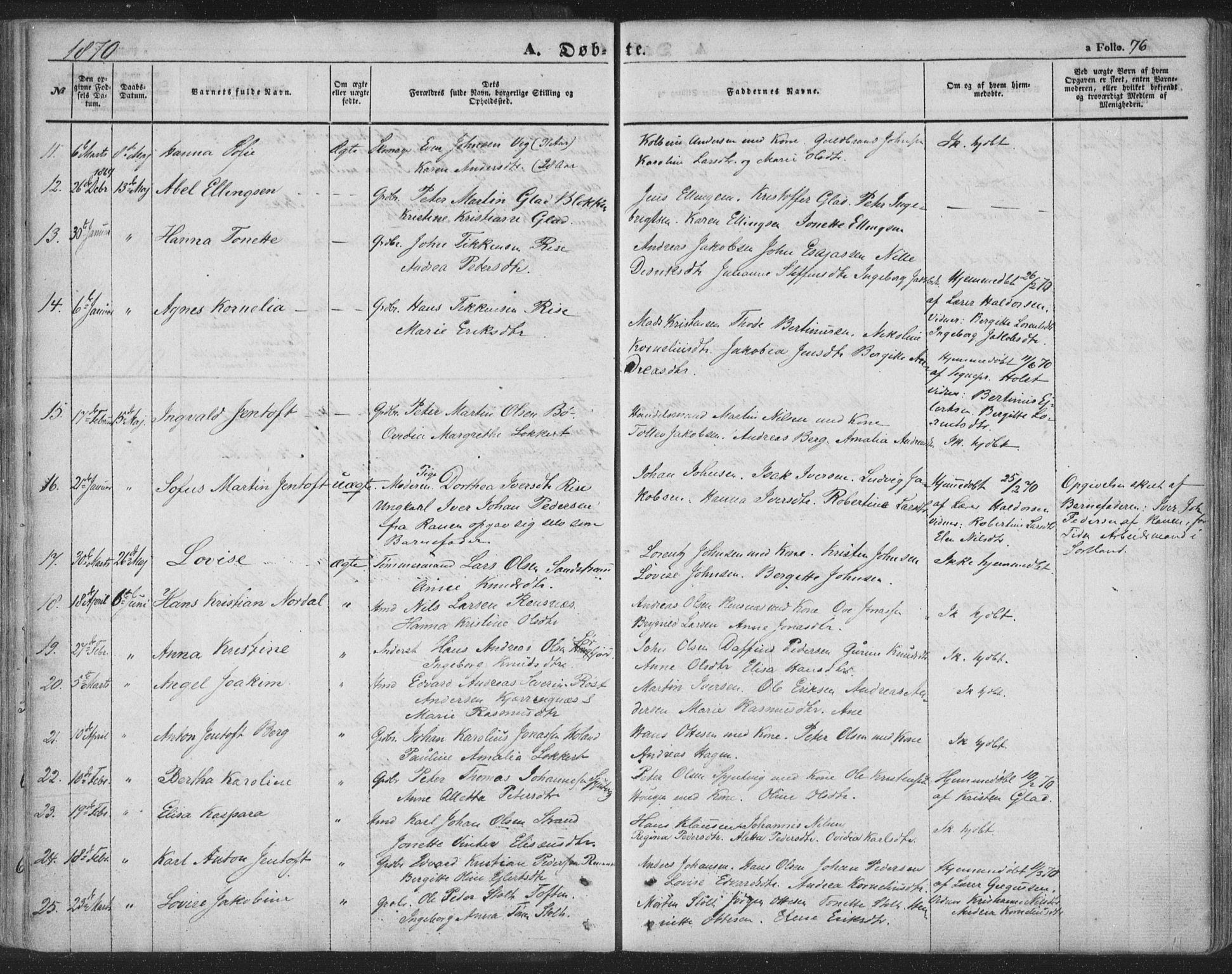 Ministerialprotokoller, klokkerbøker og fødselsregistre - Nordland, SAT/A-1459/895/L1369: Ministerialbok nr. 895A04, 1852-1872, s. 76