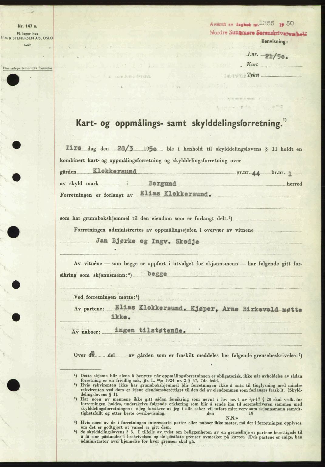 Nordre Sunnmøre sorenskriveri, SAT/A-0006/1/2/2C/2Ca: Pantebok nr. A35, 1950-1950, Dagboknr: 1355/1950