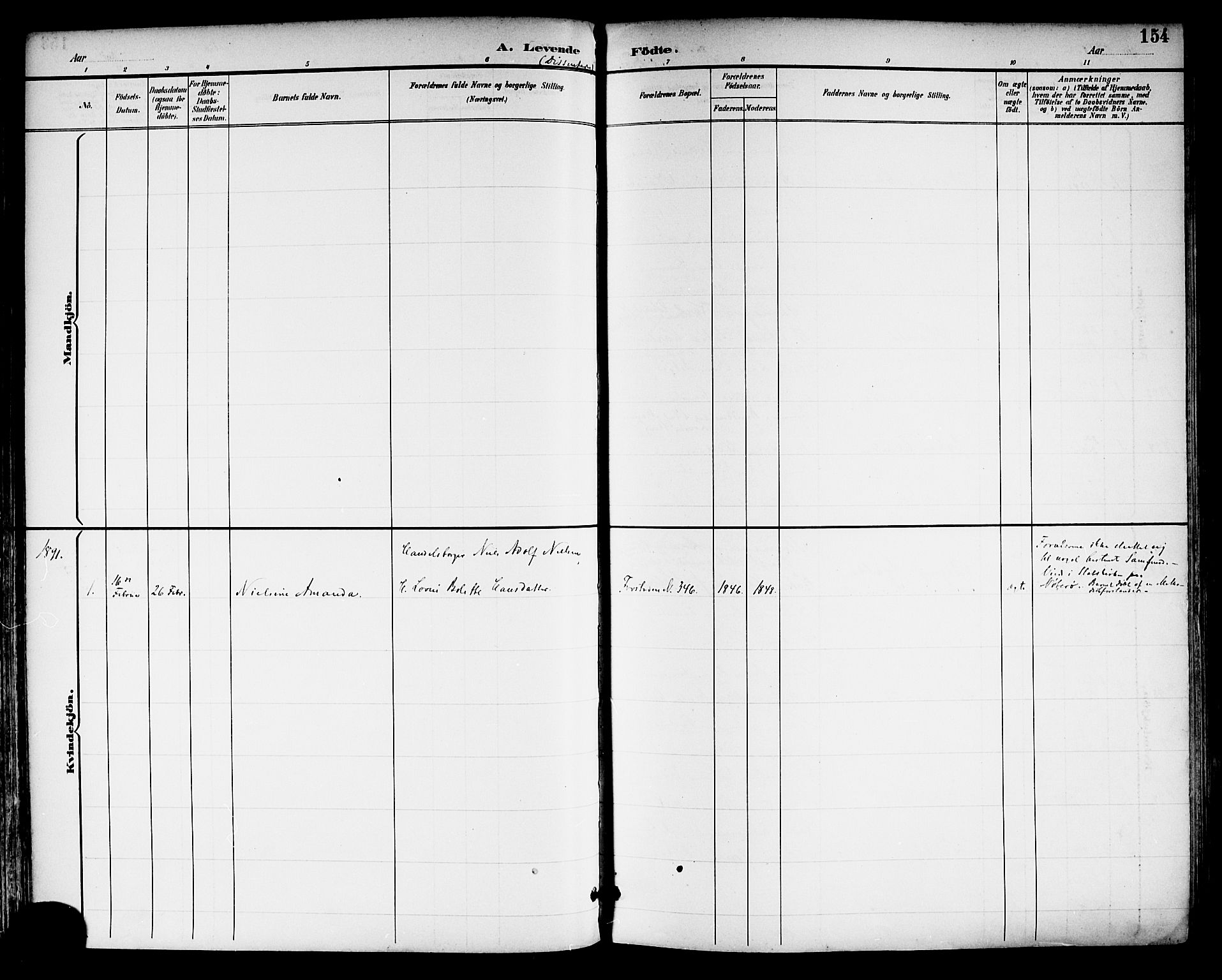 Tønsberg kirkebøker, AV/SAKO-A-330/F/Fa/L0012: Ministerialbok nr. I 12, 1891-1899, s. 154